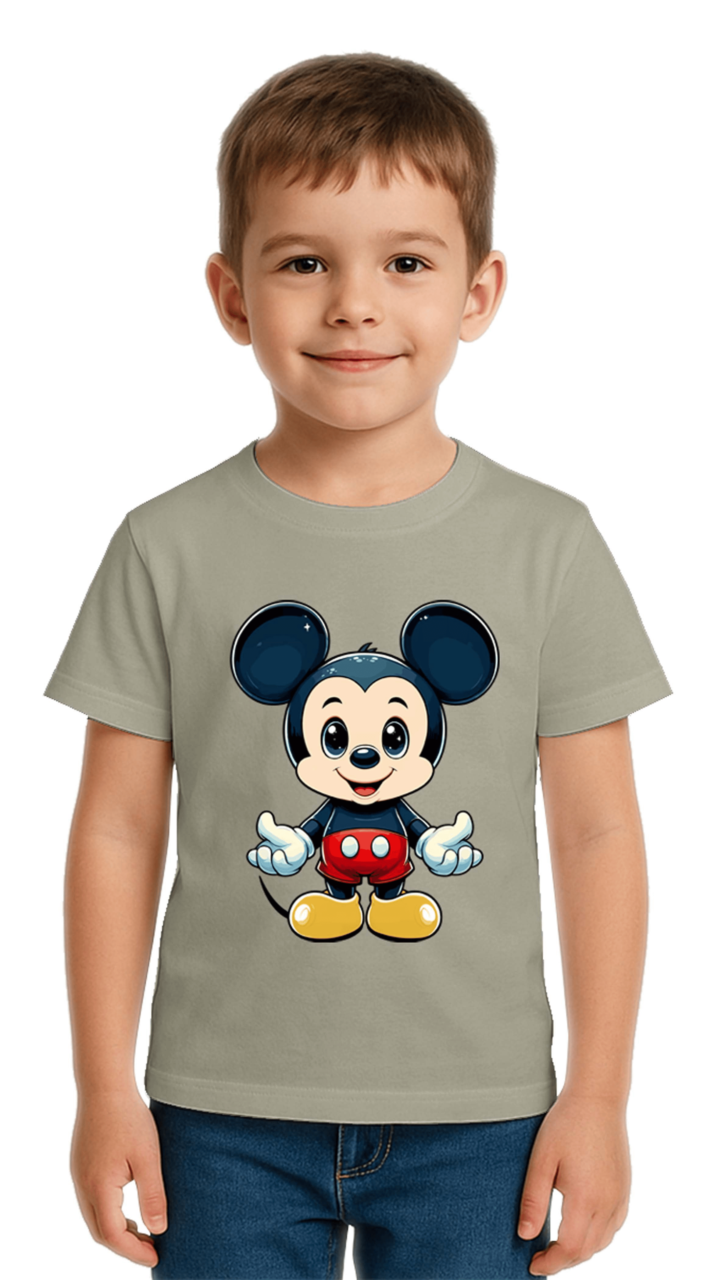 Unisex Mıckey Mouse Baskılı Çocuk Tişört pamuklu penye kumaş