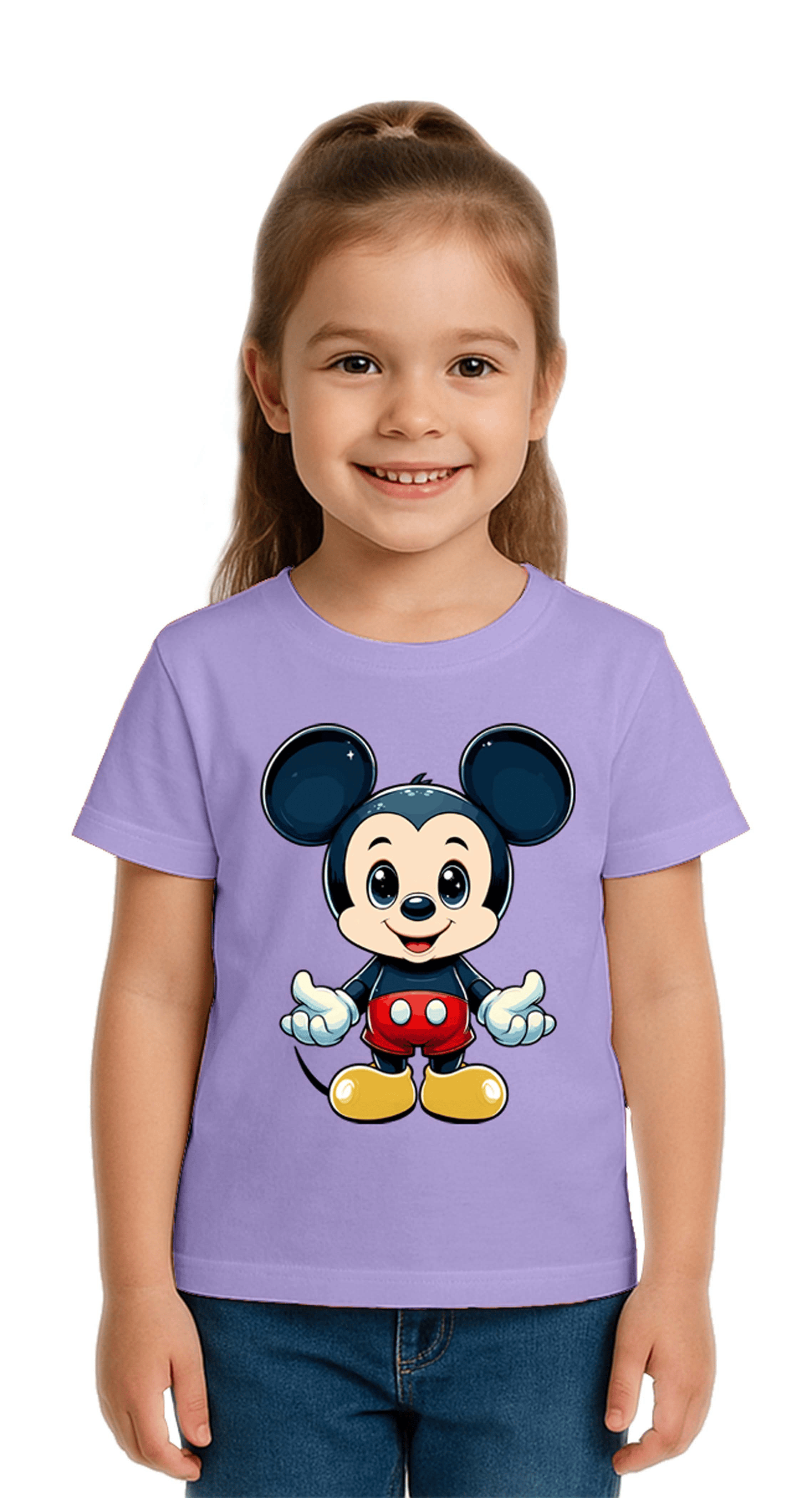 Unisex Mıckey Mouse Baskılı Çocuk Tişört pamuklu penye kumaş