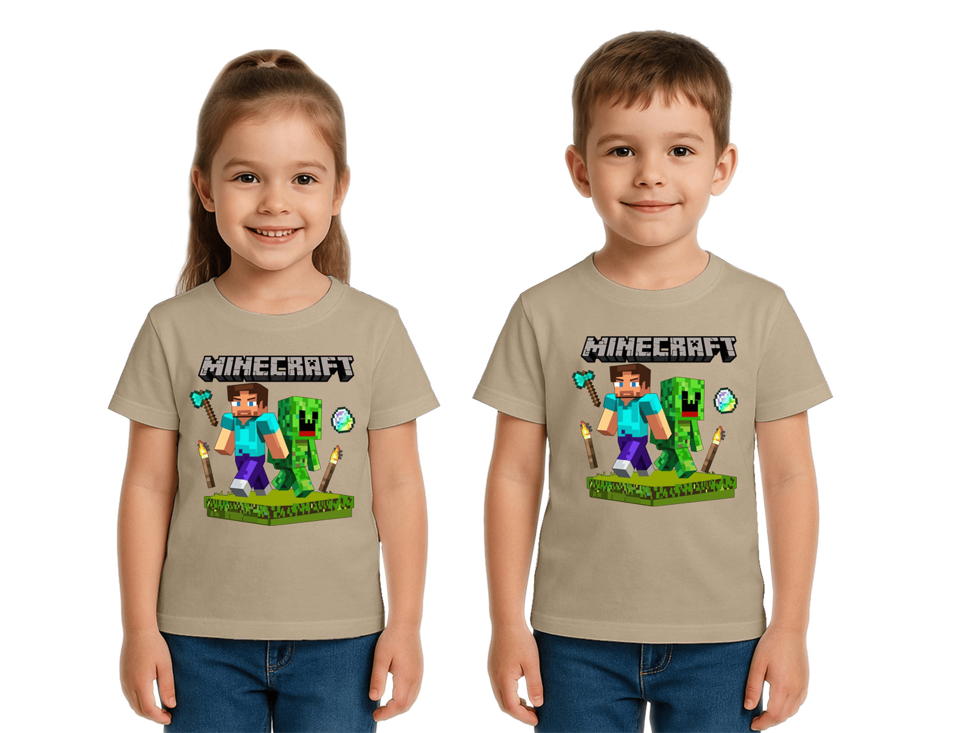 Unisex Mınecraft baskılı Çocuk Tişört pamuklu penye kumaş