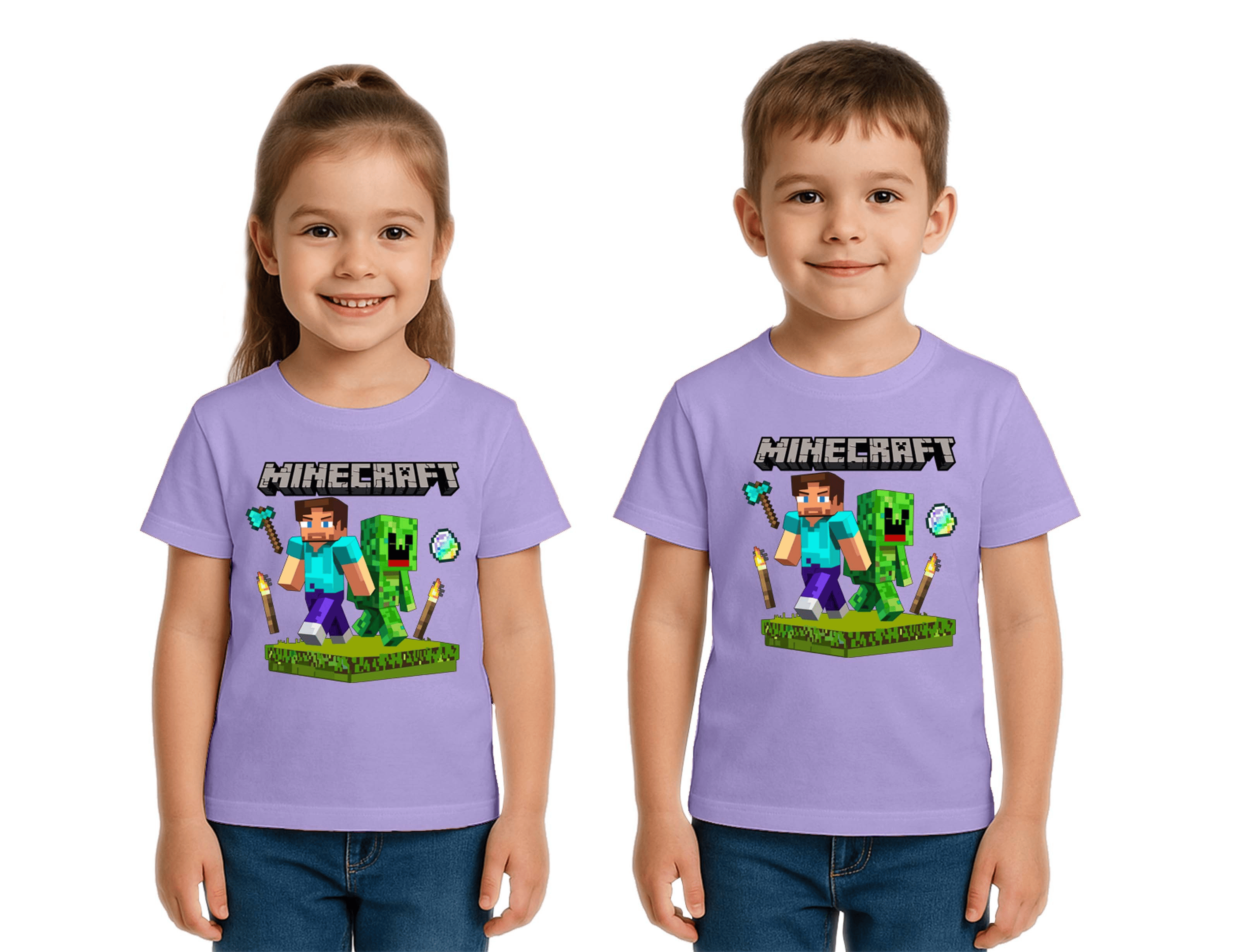 Unisex Mınecraft baskılı Çocuk Tişört pamuklu penye kumaş