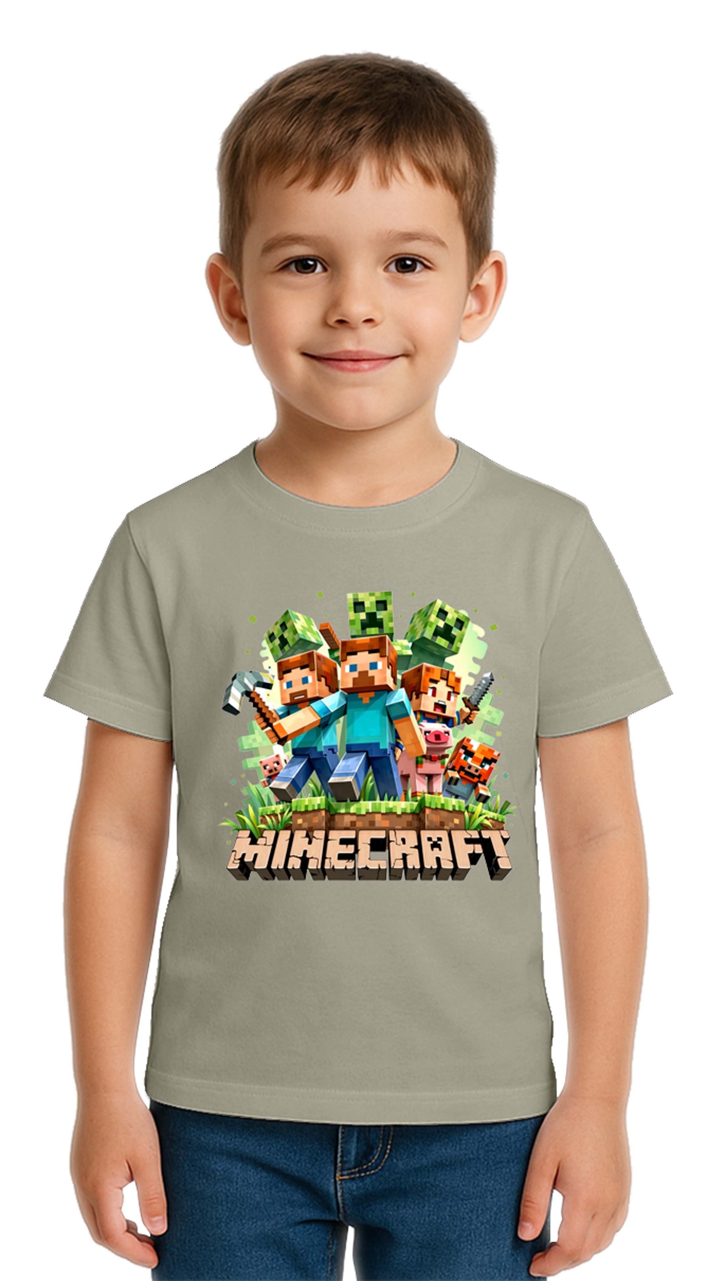 Unisex Mınecraft baskılı Çocuk Tişört pamuklu penye kumaş