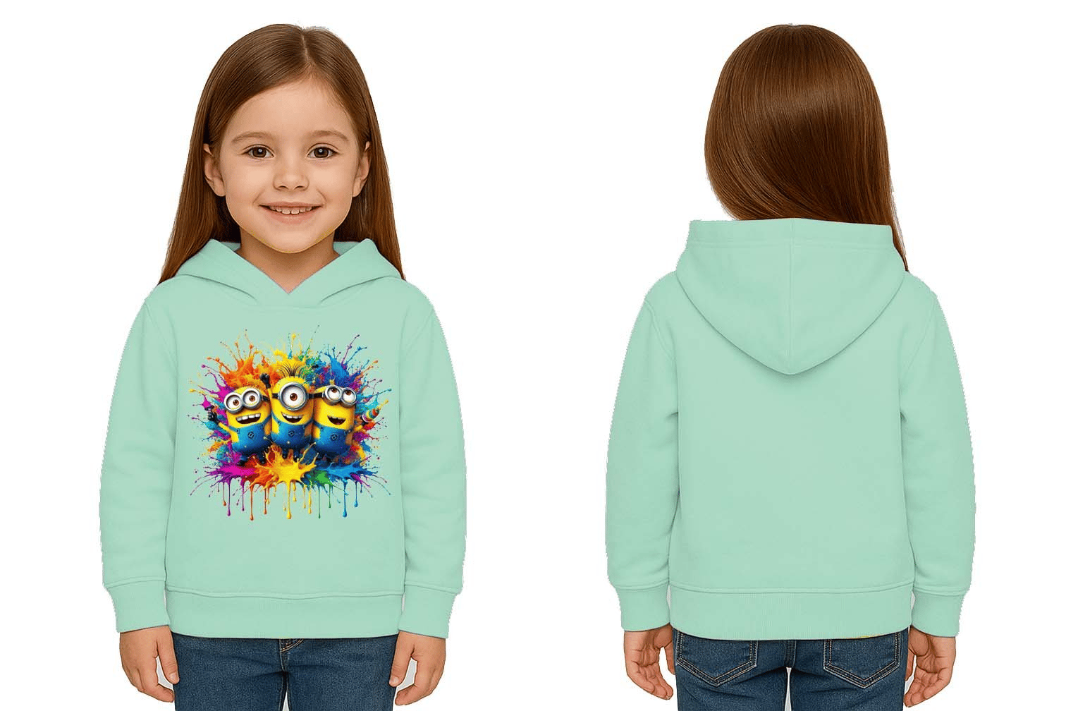 Unisex mınıons Baskılı Çocuk Swaetshirt  Baskılı Kapüşonlu 3 İplik Şardonlu