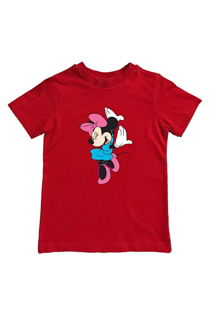 Unisex Minnie Mouse Baskılı Pamuklu Penye Kumaş Yazlık Çocuk Tişört