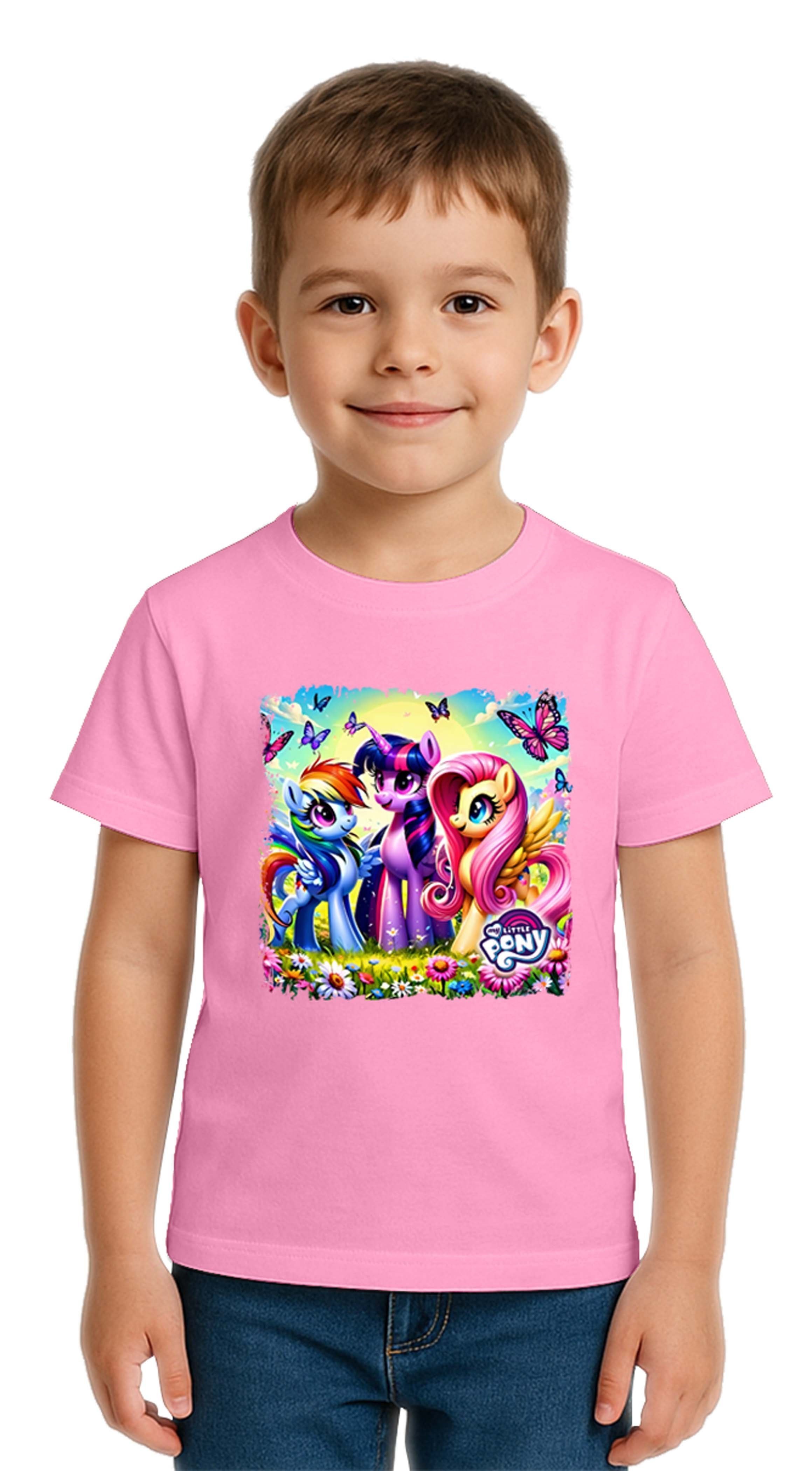 Unisex My Little Pony baskılı Çocuk Tişört pamuklu penye kumaş