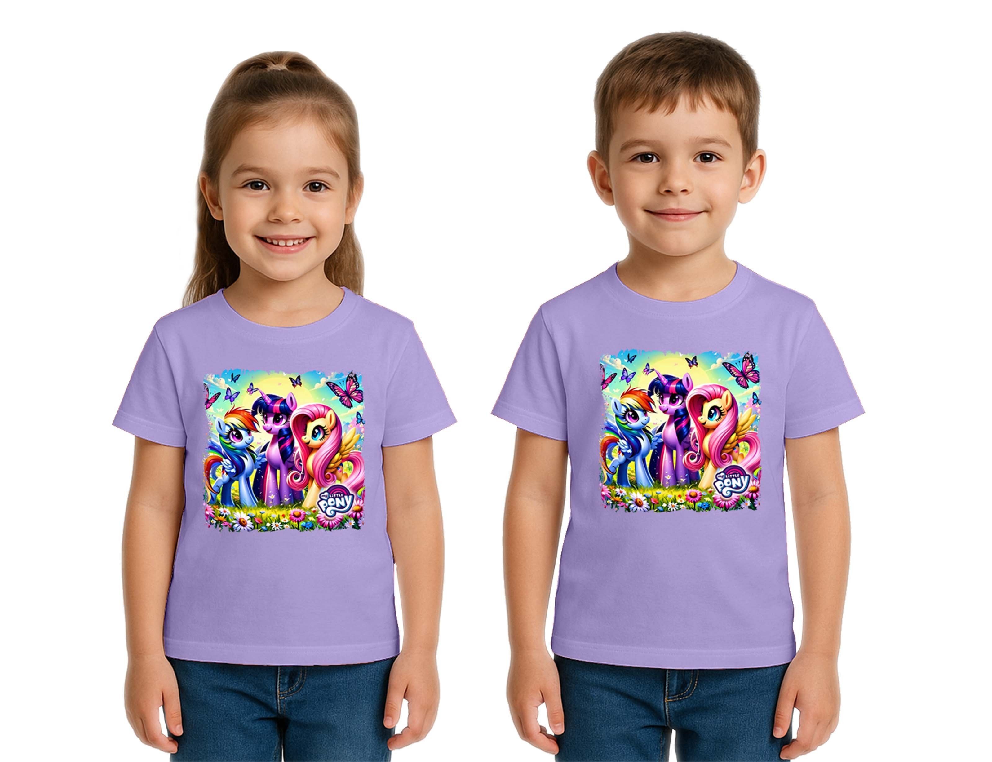 Unisex My Little Pony baskılı Çocuk Tişört pamuklu penye kumaş