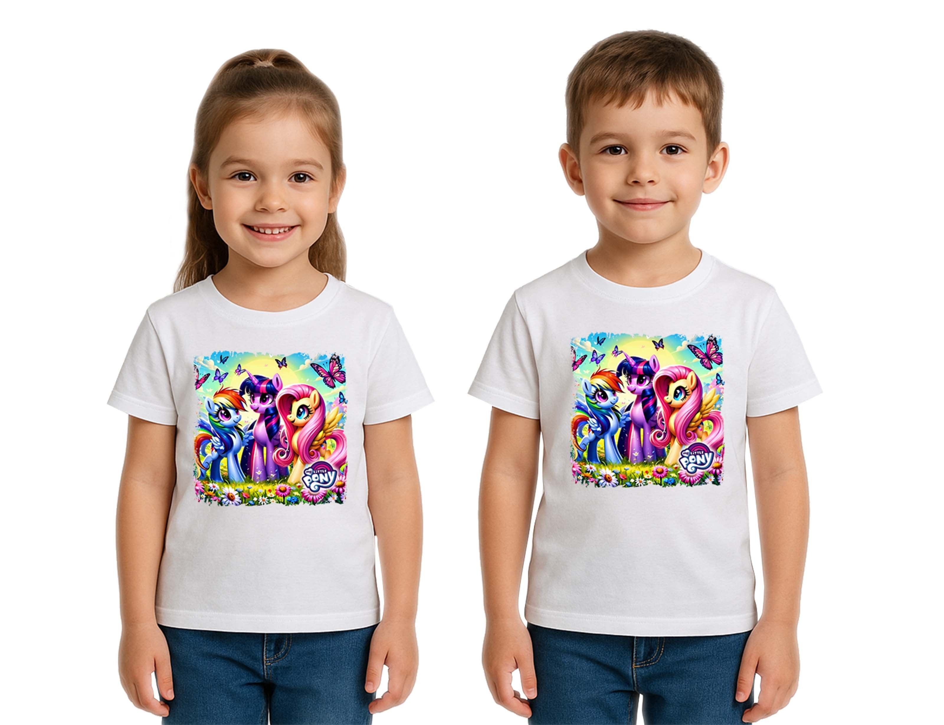 Unisex My Little Pony baskılı Çocuk Tişört pamuklu penye kumaş