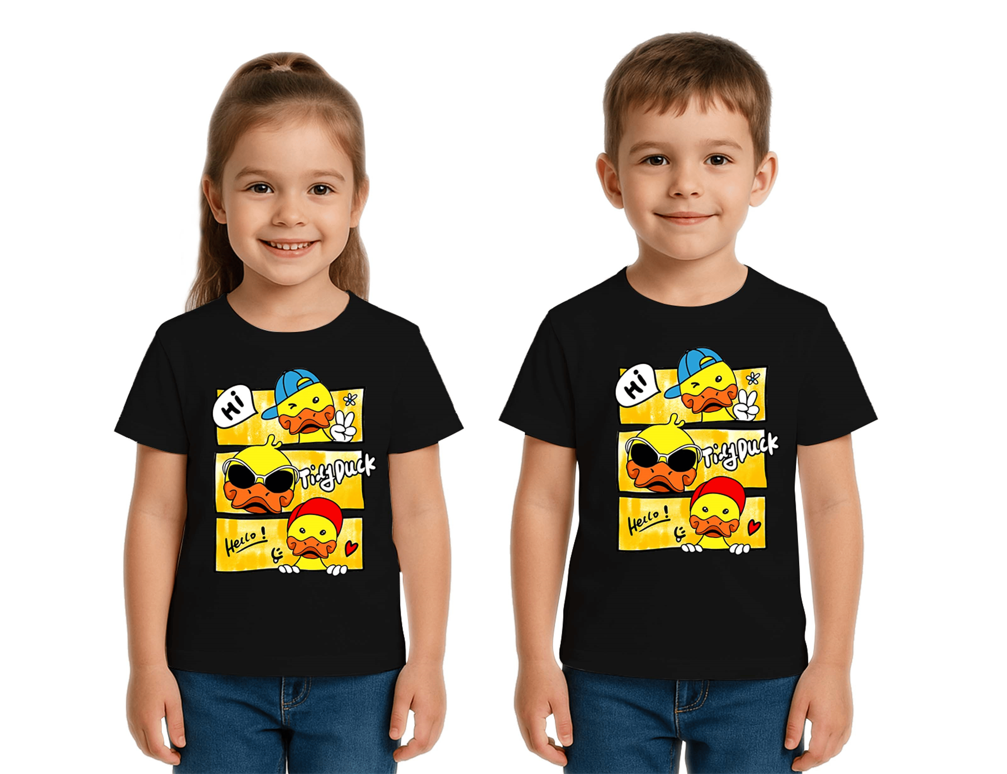 Unisex Ördek Duck Baskılı Çocuk Tişört pamuklu penye kumaş