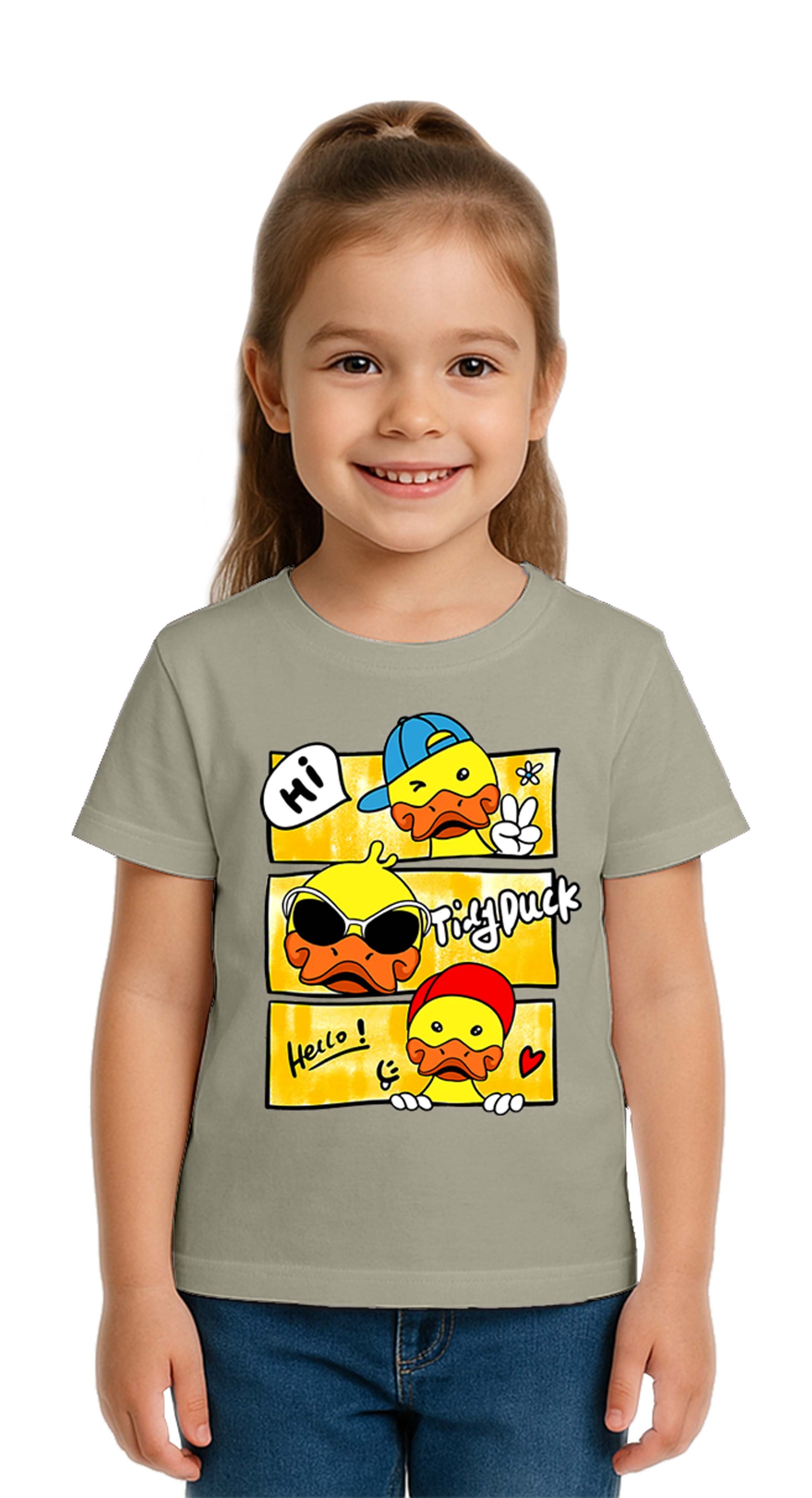 Unisex Ördek Duck Baskılı Çocuk Tişört pamuklu penye kumaş