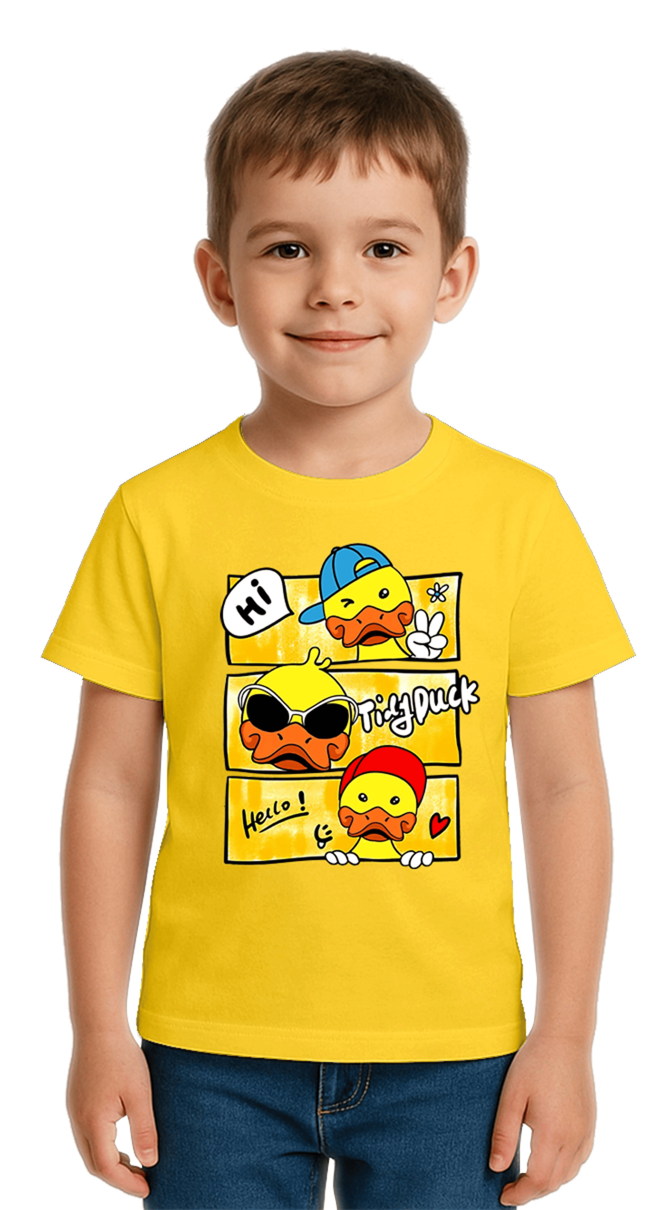 Unisex Ördek Duck Baskılı Çocuk Tişört pamuklu penye kumaş