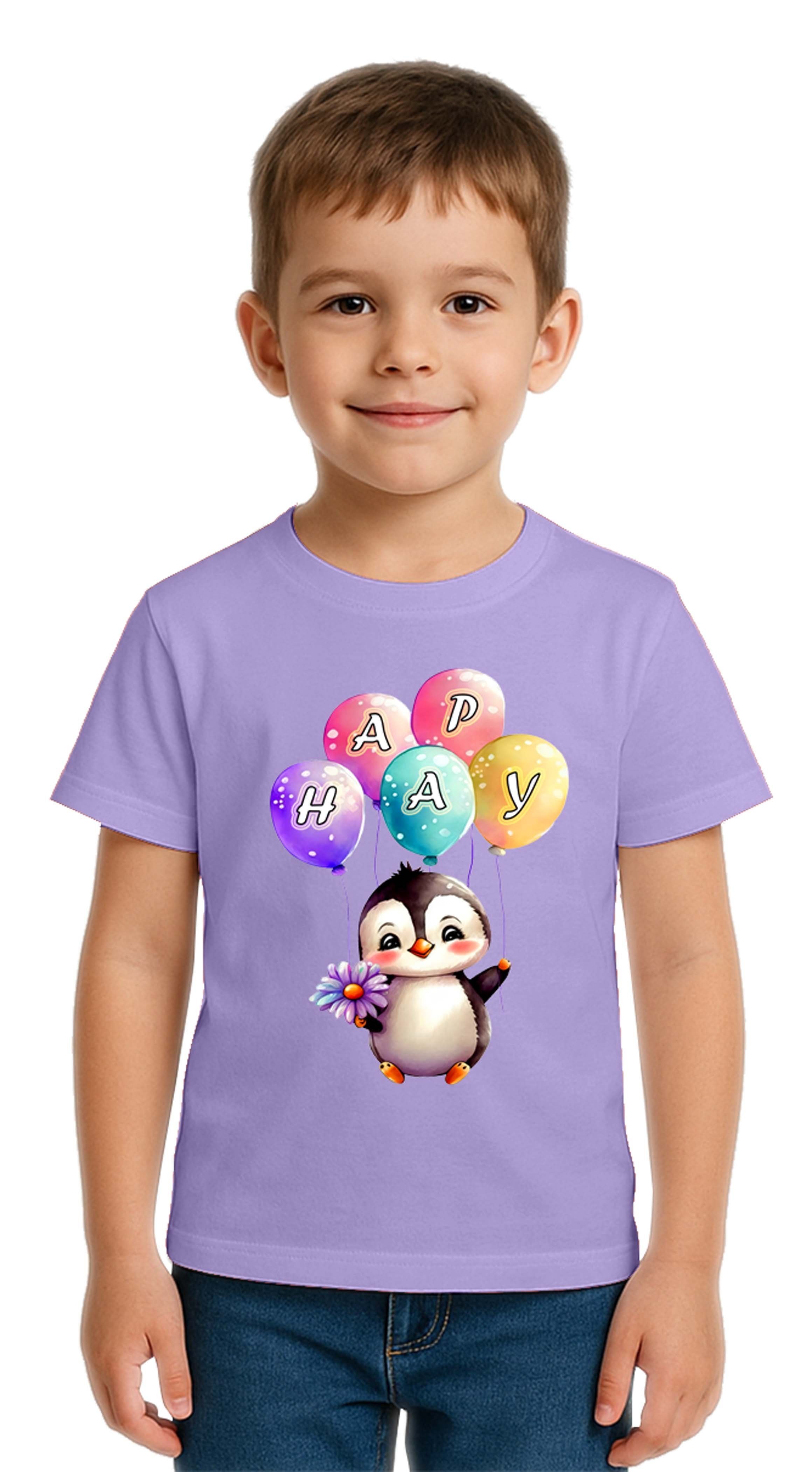 Unisex Penguen Penguin Baskılı Çocuk Tişört pamuklu penye kumaş