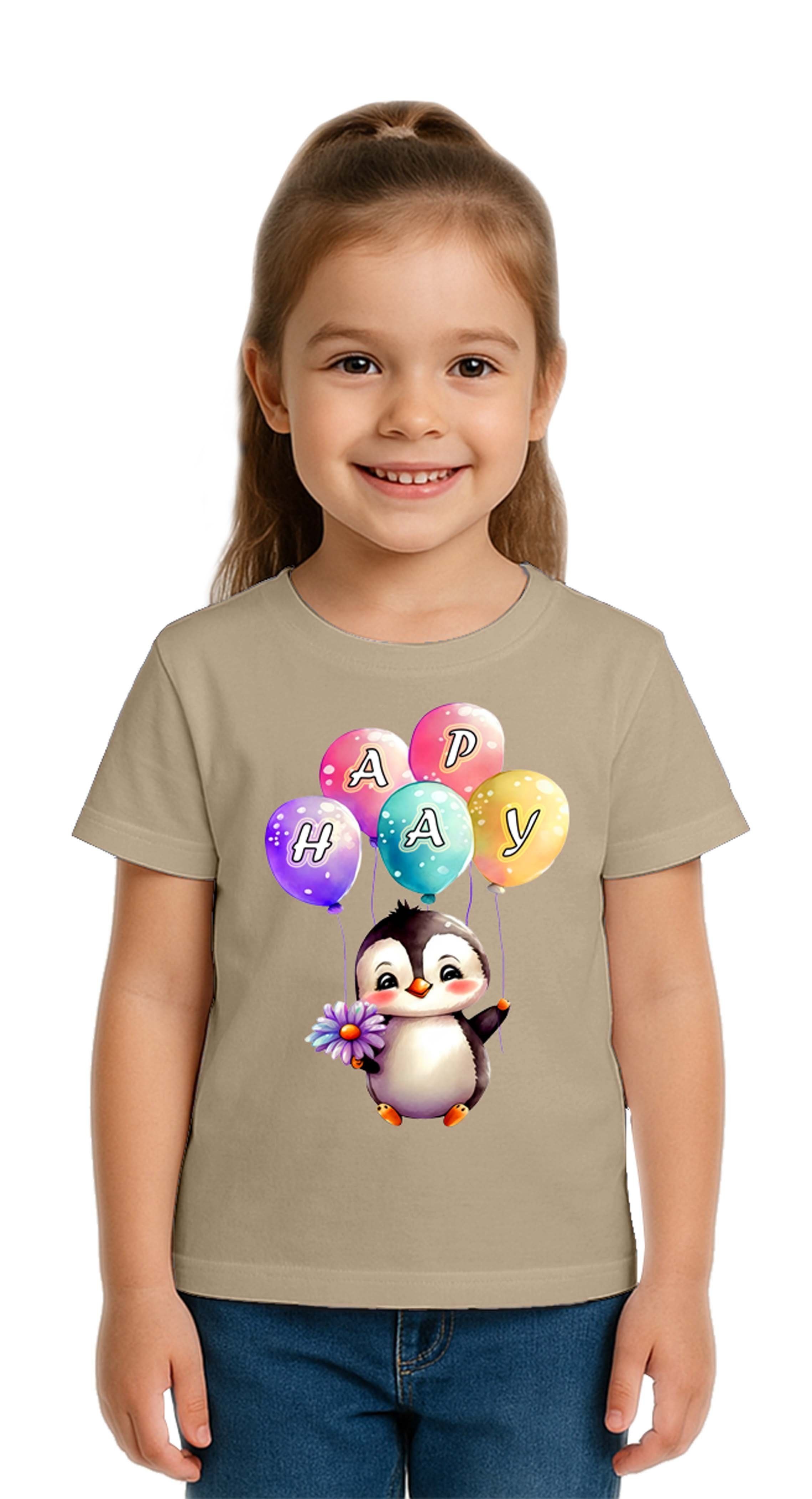 Unisex Penguen Penguin Baskılı Çocuk Tişört pamuklu penye kumaş