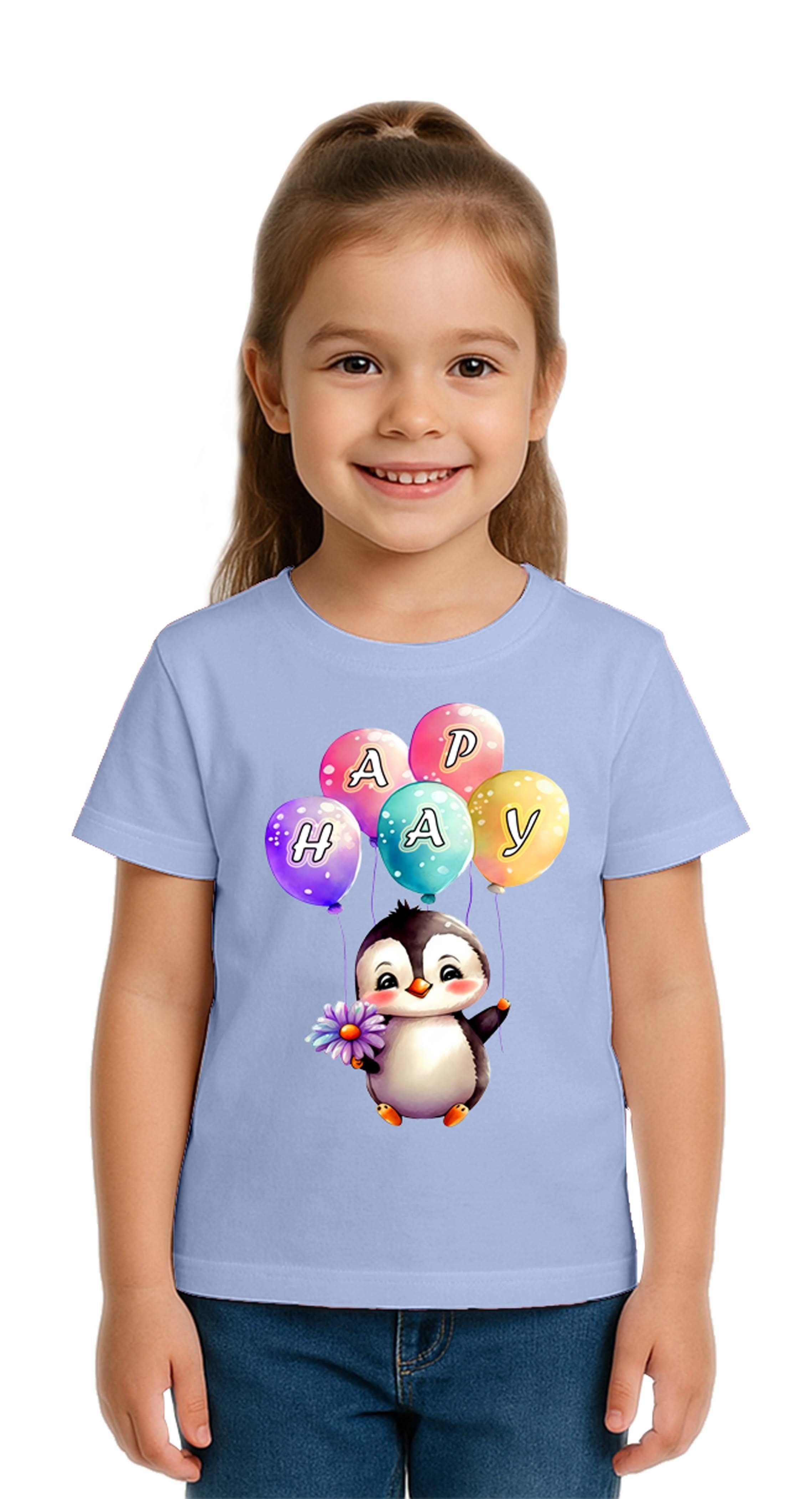 Unisex Penguen Penguin Baskılı Çocuk Tişört pamuklu penye kumaş
