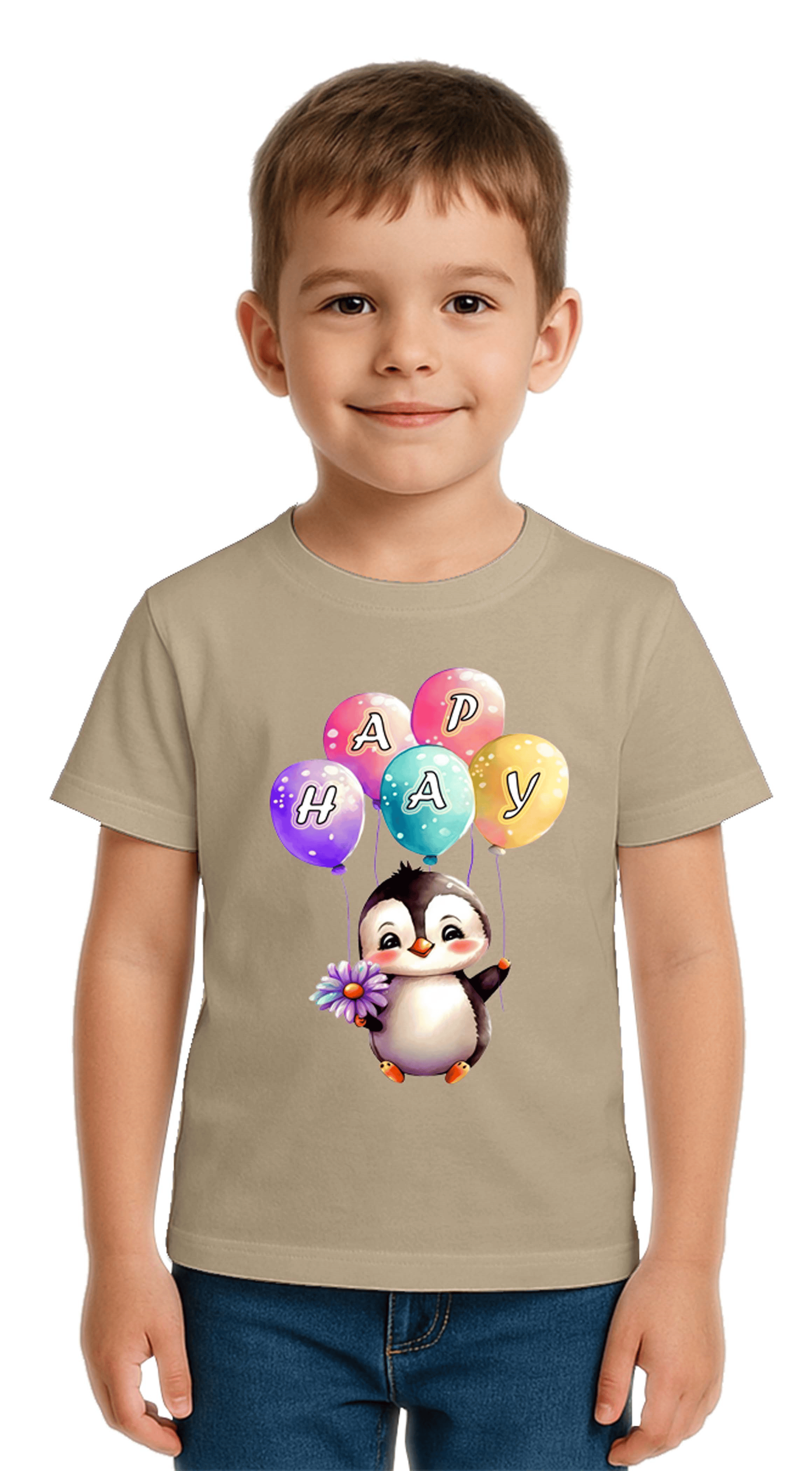 Unisex Penguen Penguin Baskılı Çocuk Tişört pamuklu penye kumaş