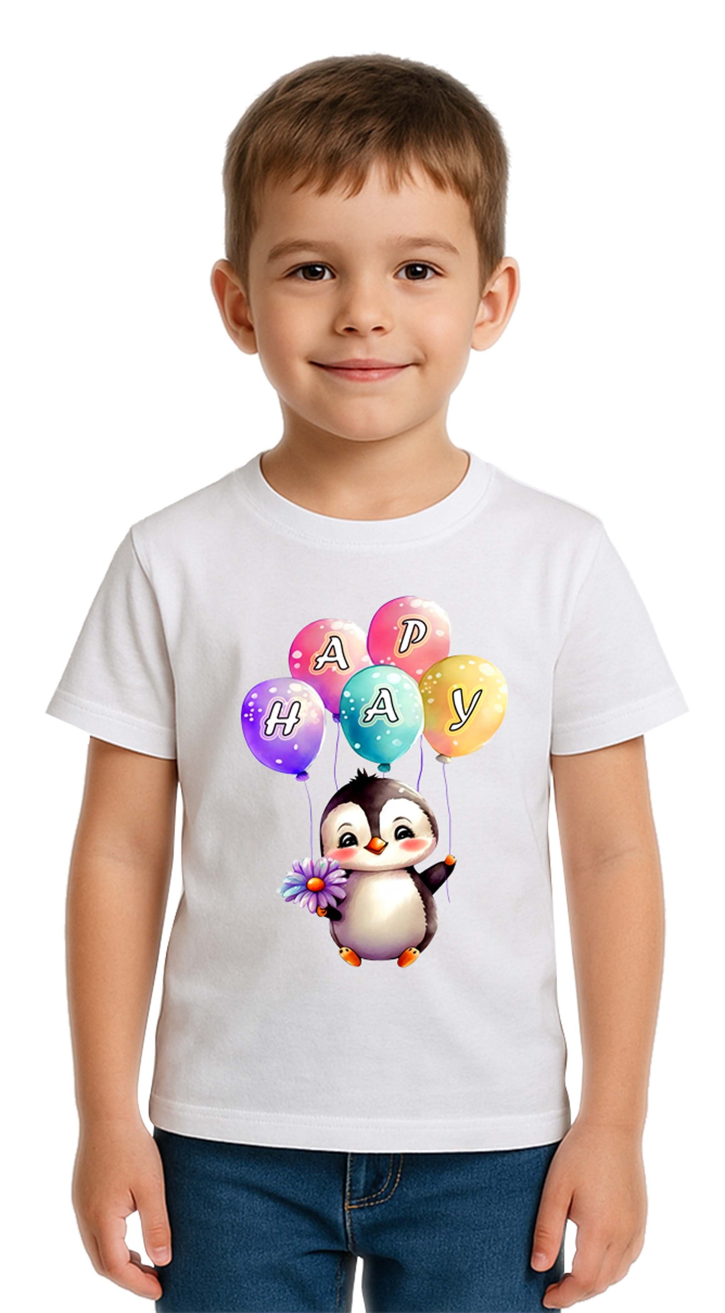 Unisex Penguen Penguin Baskılı Çocuk Tişört pamuklu penye kumaş