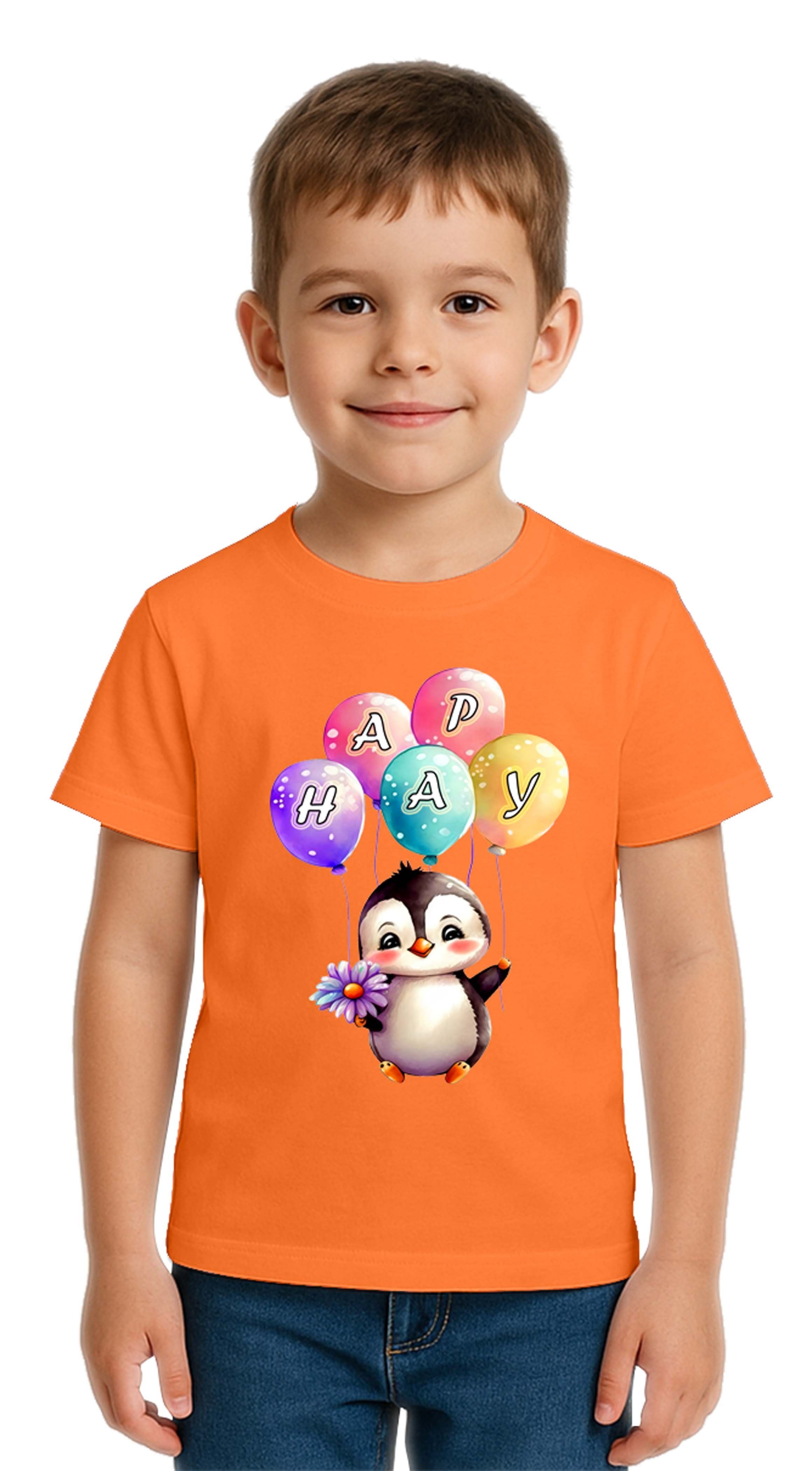 Unisex Penguen Penguin Baskılı Çocuk Tişört pamuklu penye kumaş