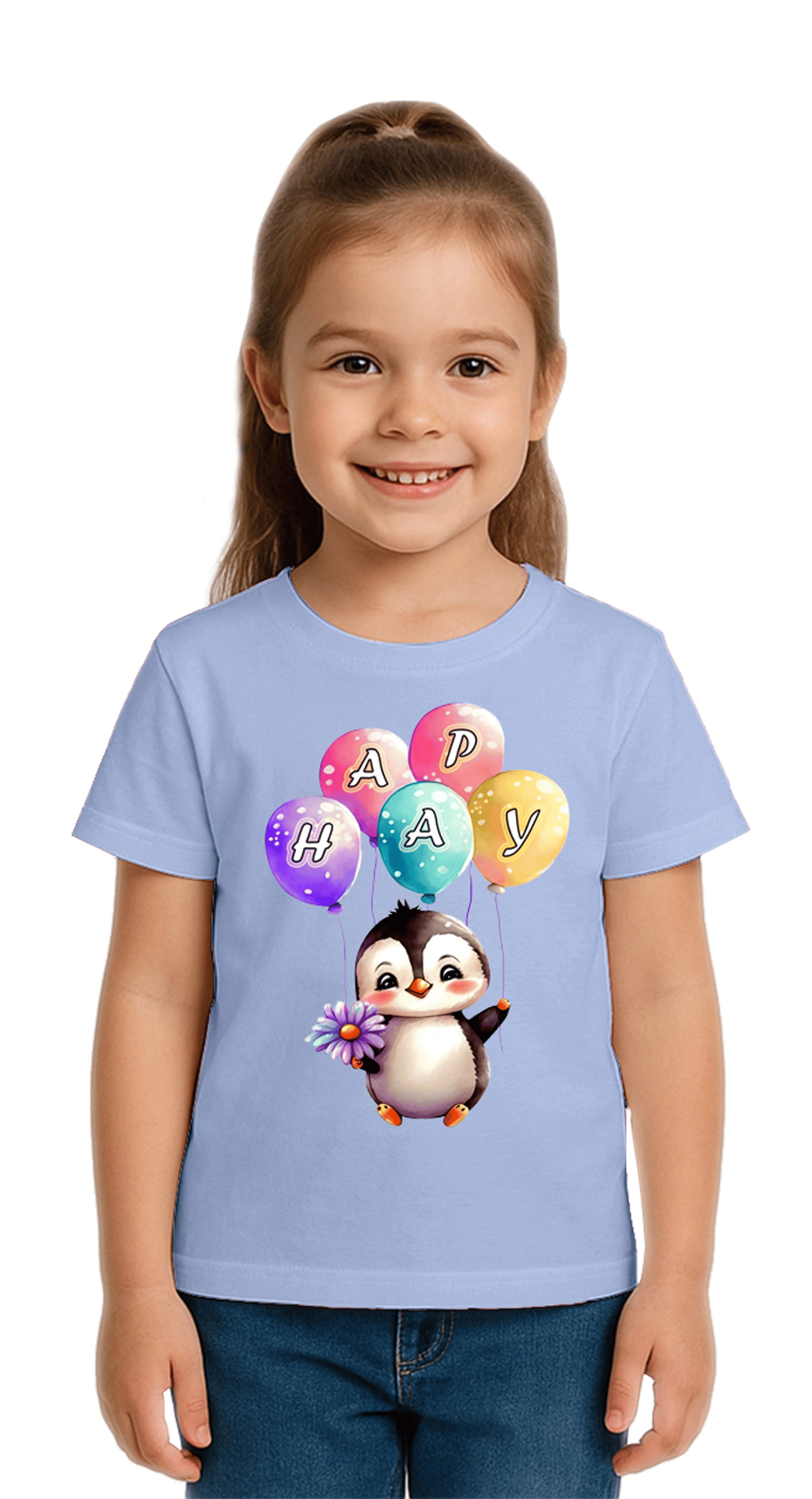 Unisex Penguen Penguin Baskılı Çocuk Tişört pamuklu penye kumaş