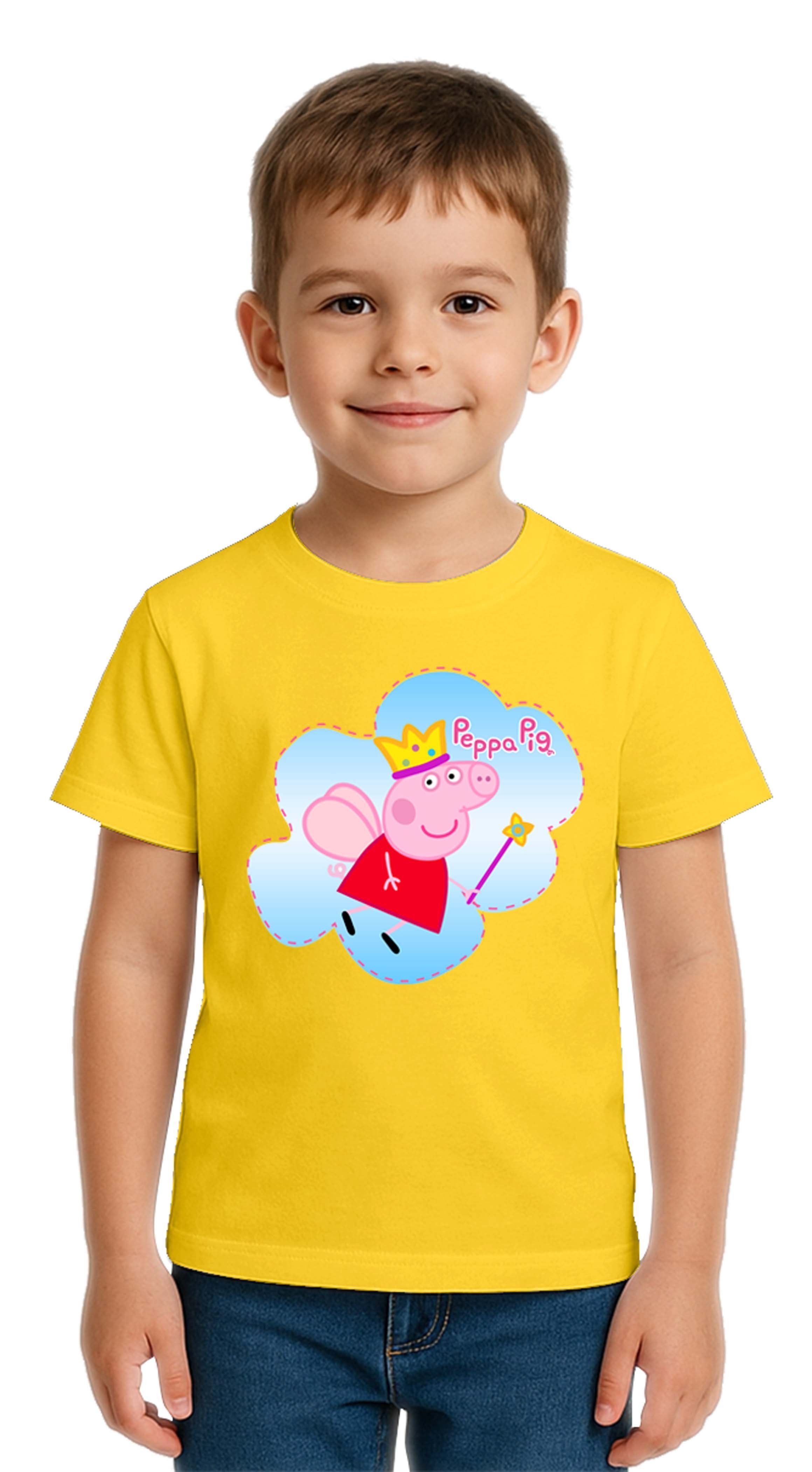 Unisex Peppa Pig baskılı Çocuk Tişört pamuklu penye kumaş