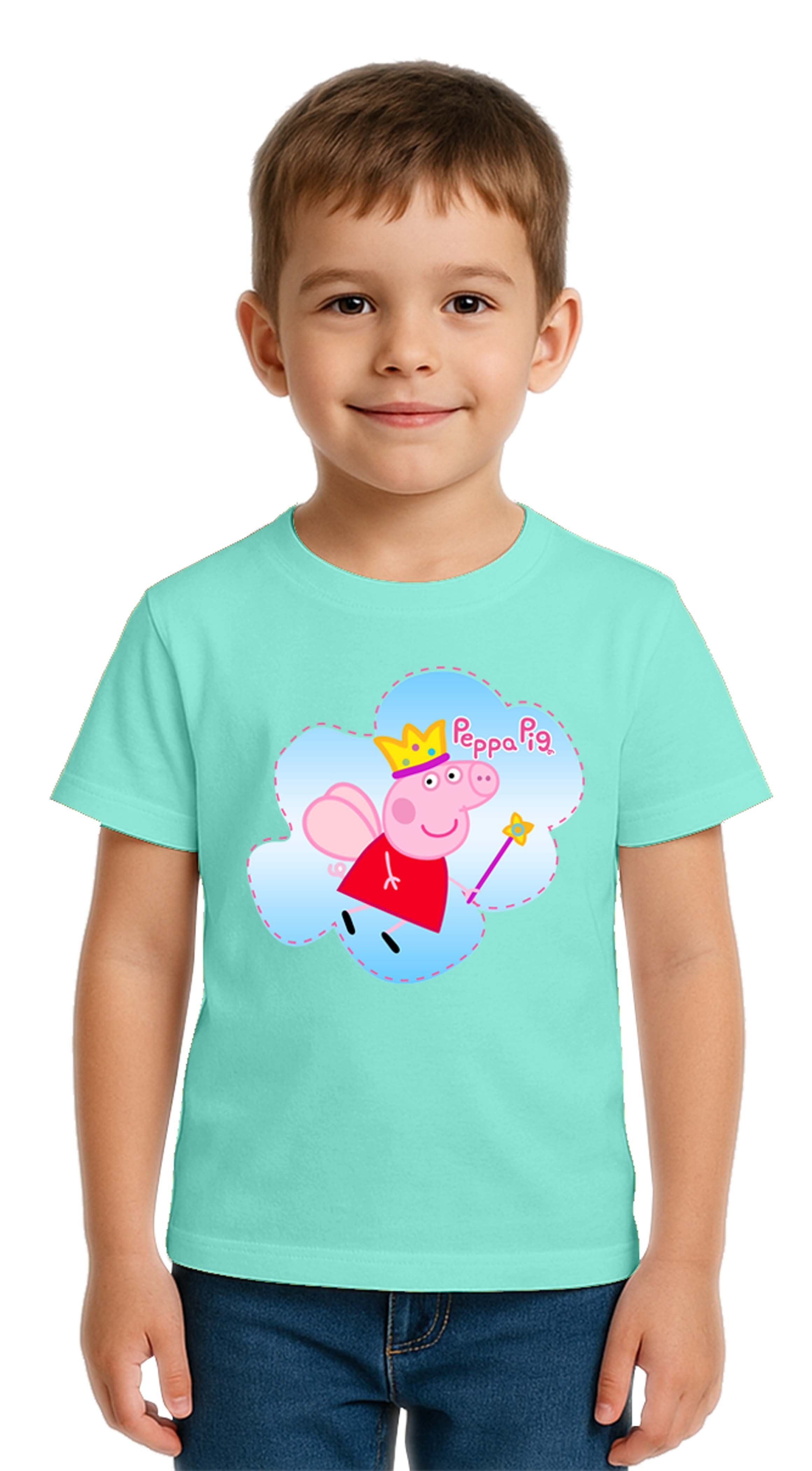 Unisex Peppa Pig baskılı Çocuk Tişört pamuklu penye kumaş