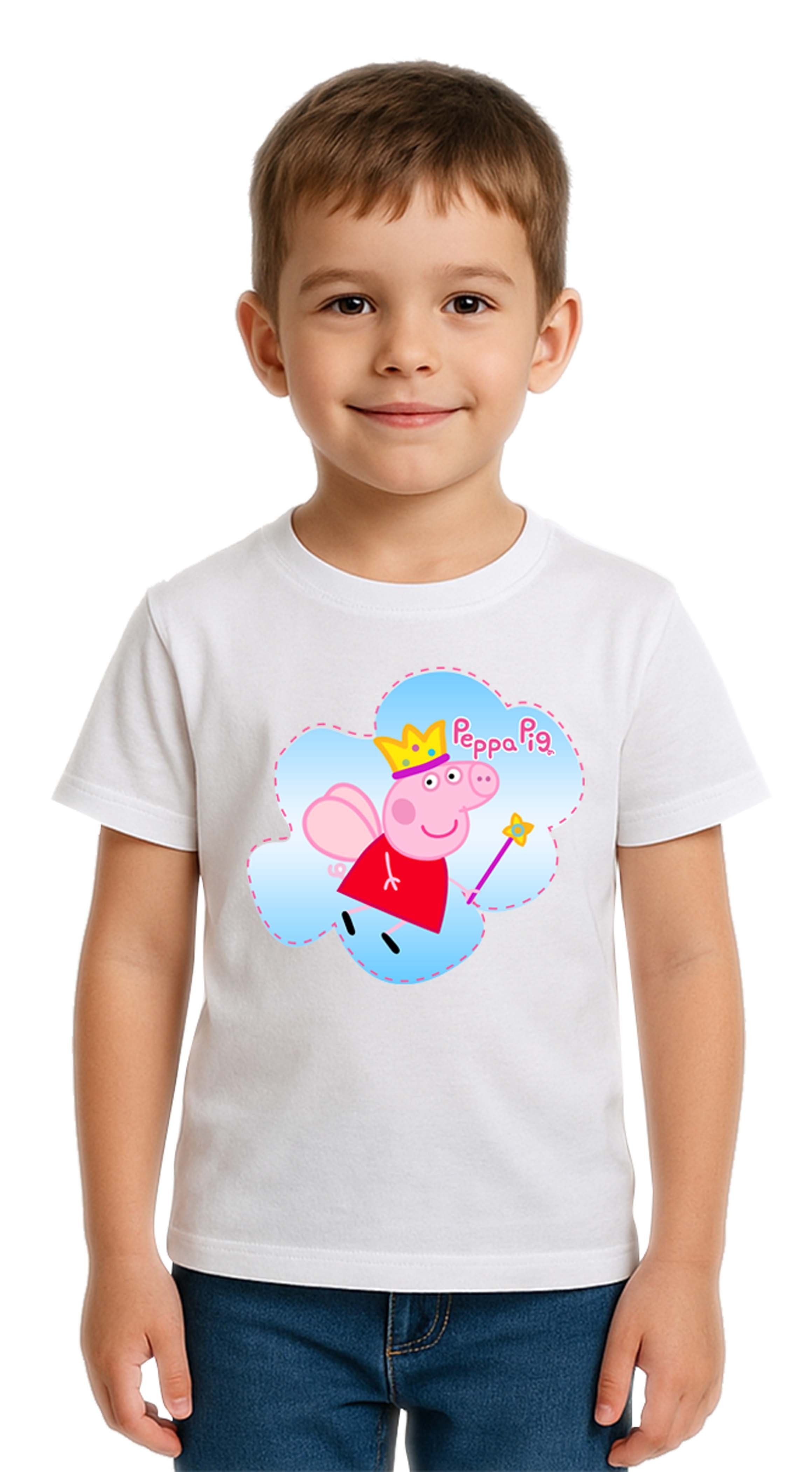 Unisex Peppa Pig baskılı Çocuk Tişört pamuklu penye kumaş