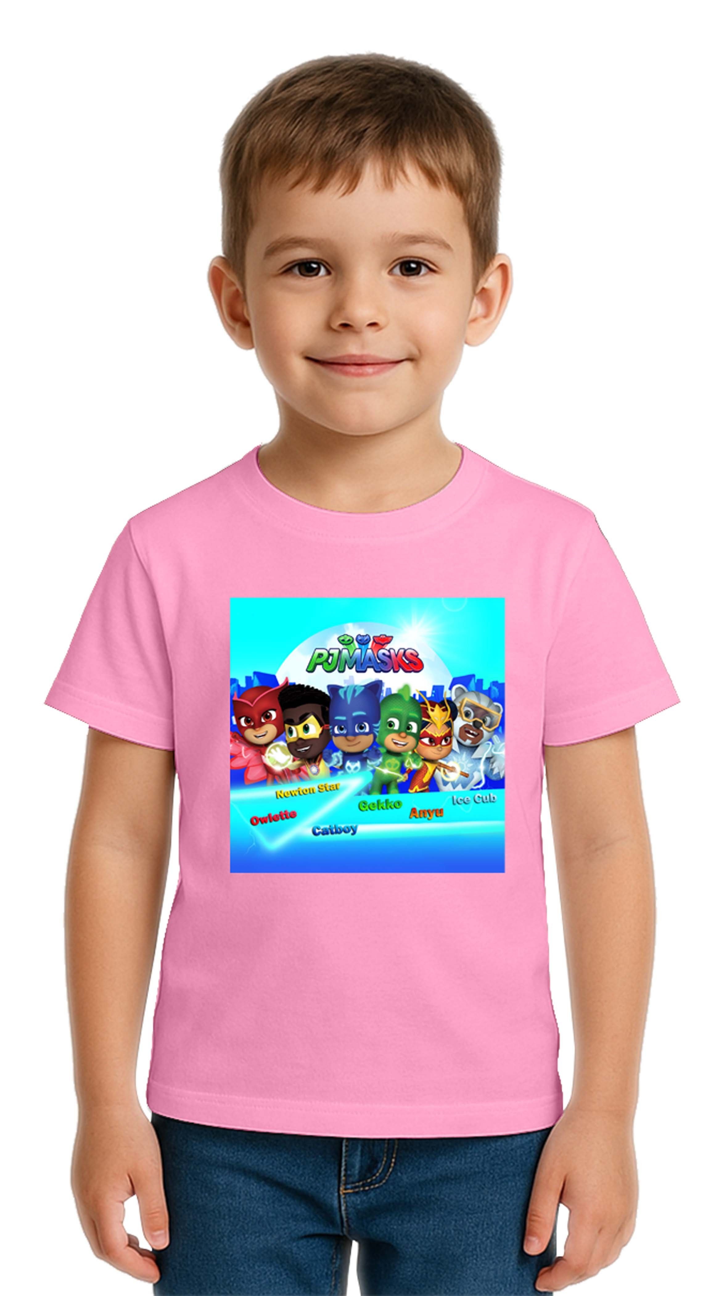 Unisex Pijamaskeliler Baskılı Çocuk Tişört pamuklu penye kumaş