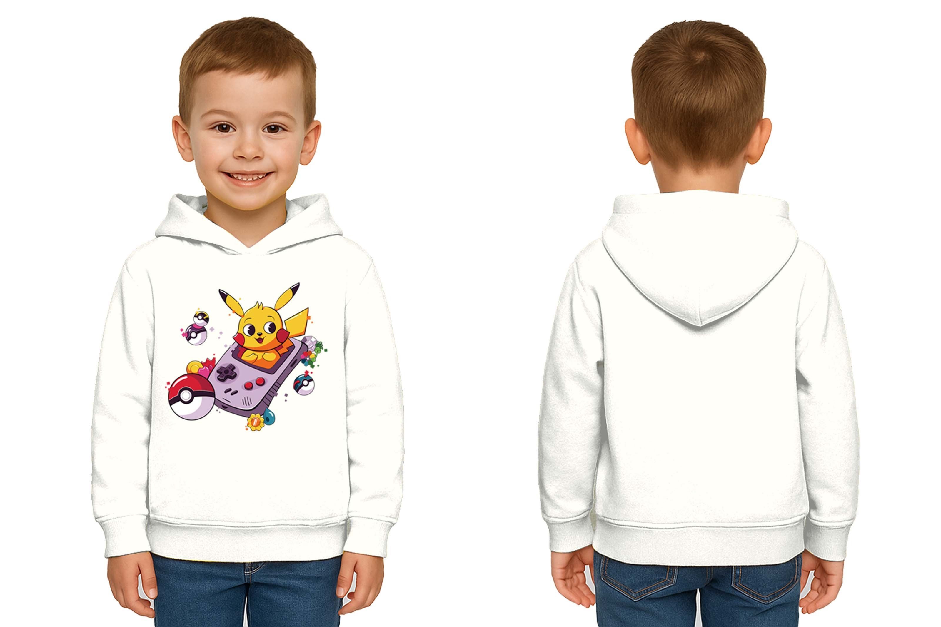 Unisex Pikaçu Baskılı Çocuk Swaetshirt Kapşonlu 3 İplik Şardonlu