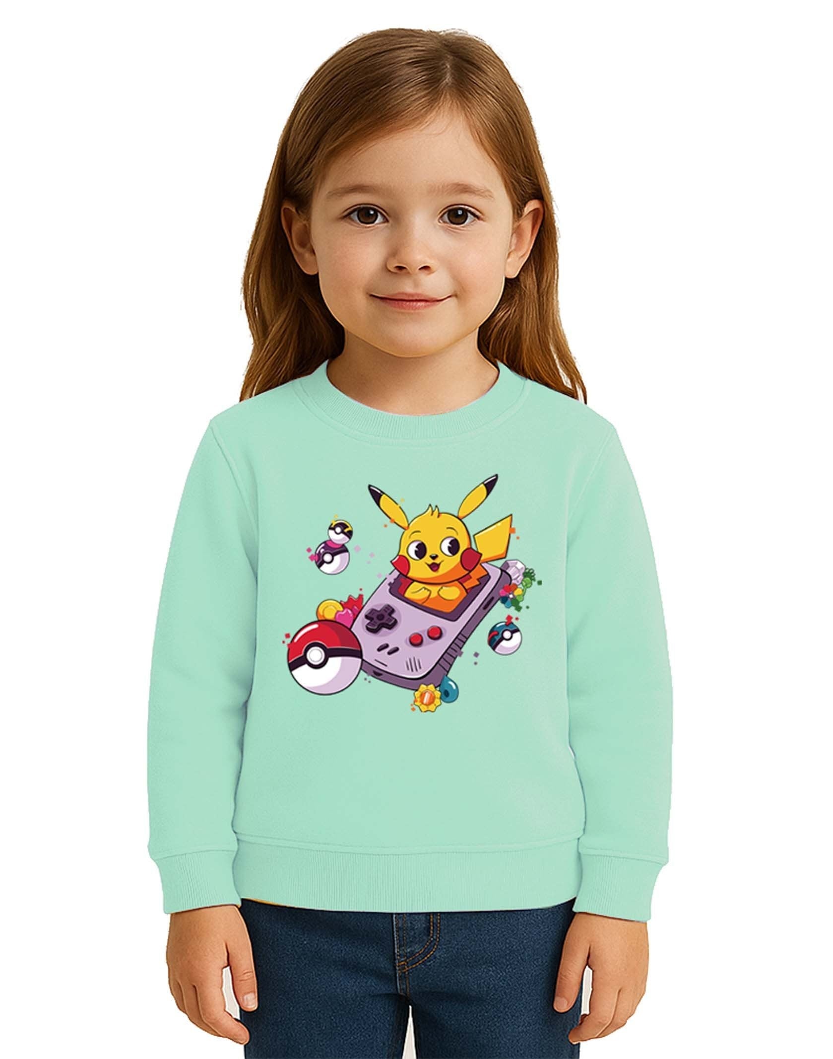 Unisex Pikaçu Baskılı Çocuk Swaetshirt 3 İplik Şardonlu