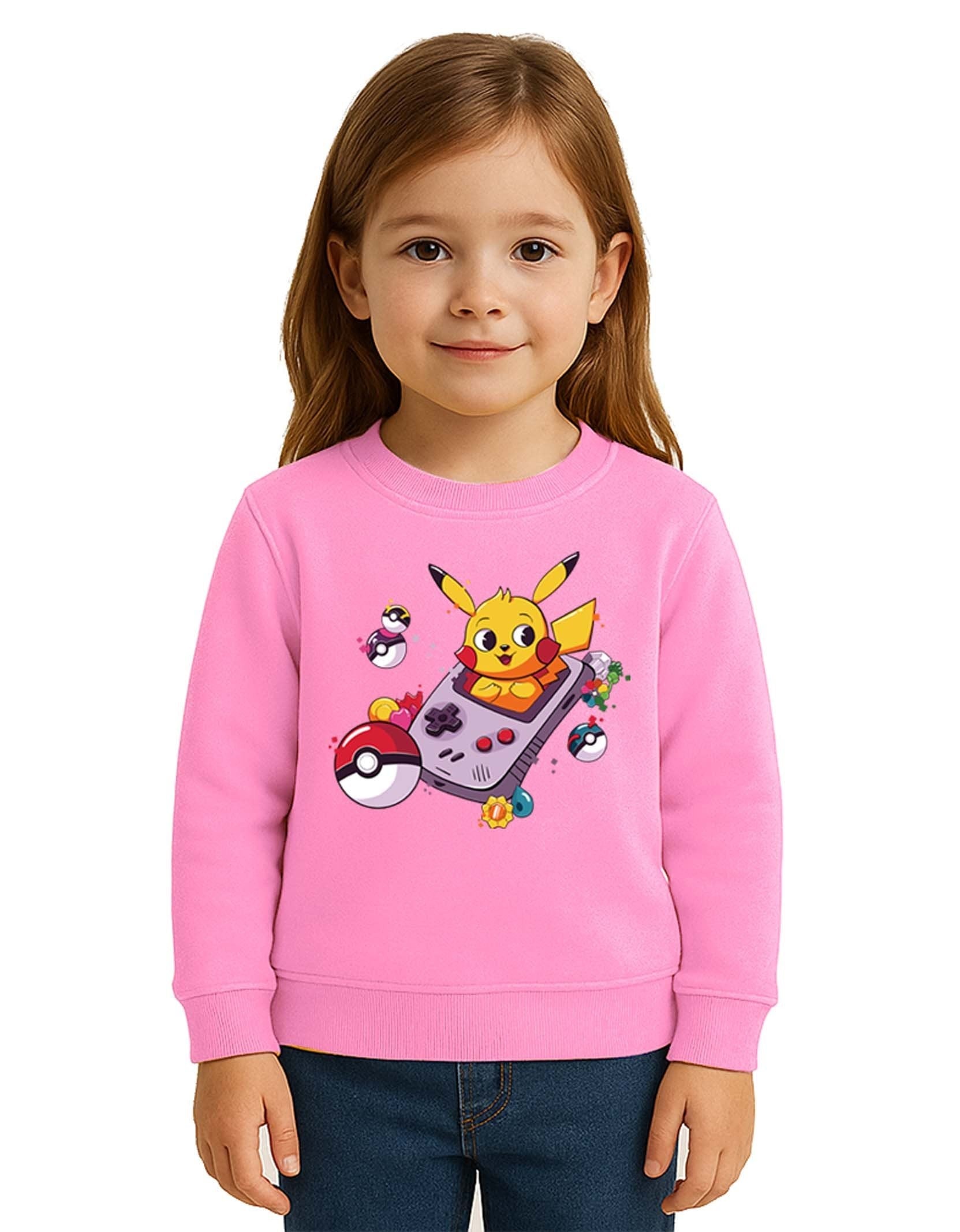 Unisex Pikaçu Baskılı Çocuk Swaetshirt 3 İplik Şardonlu
