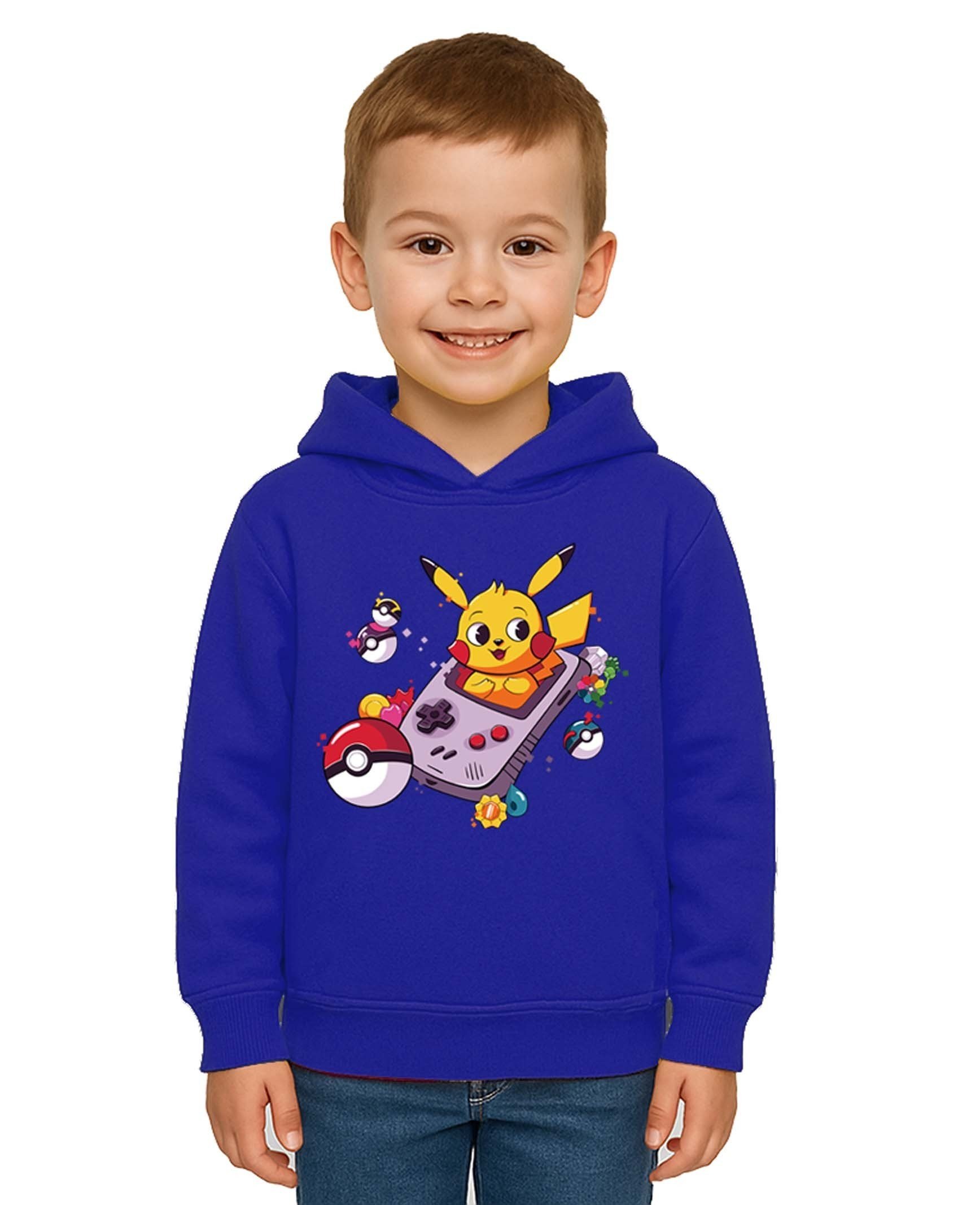 Unisex Pikaçu Baskılı Çocuk Swaetshirt Kapşonlu 3 İplik Şardonlu