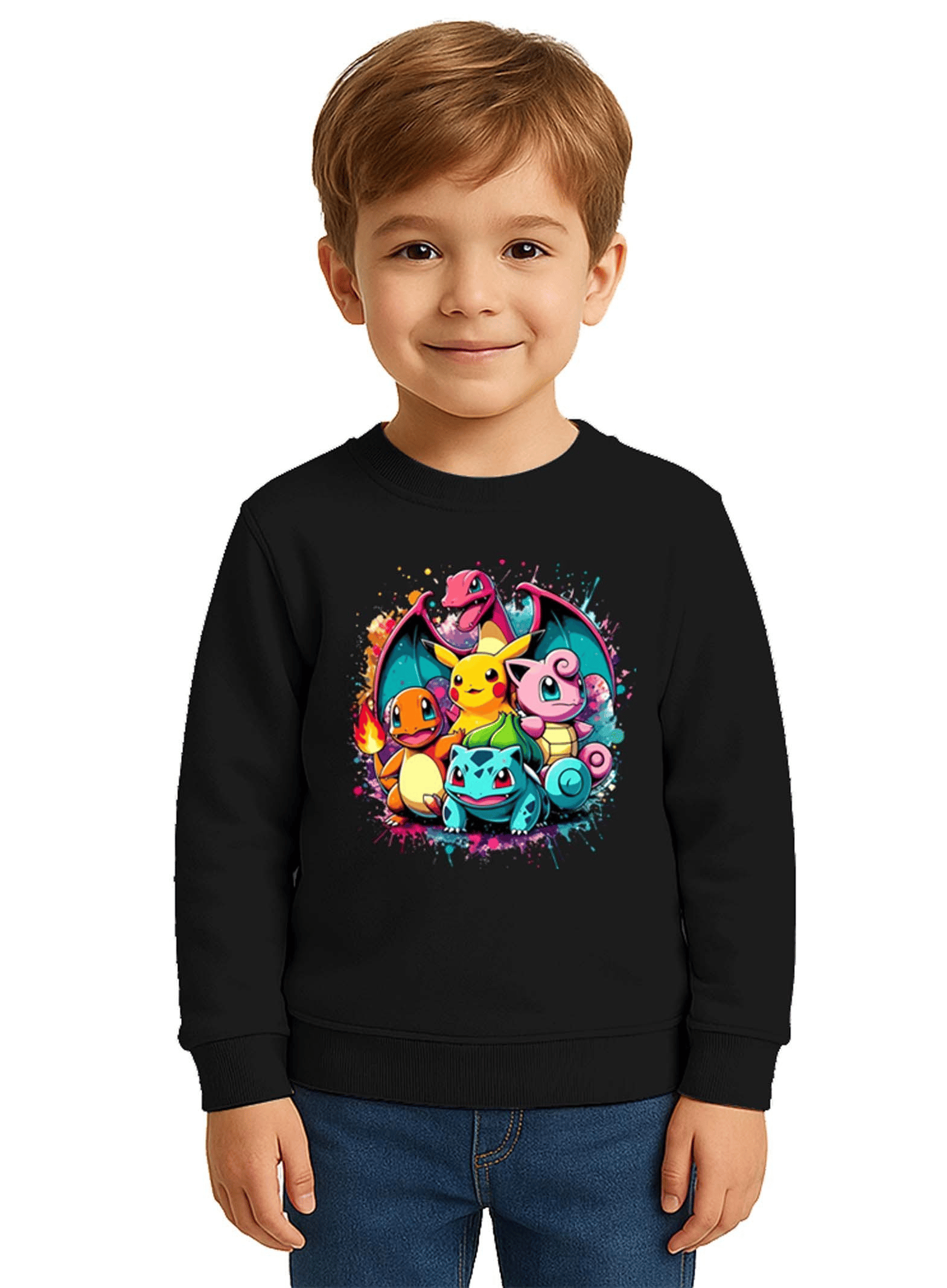 Unisex Pokemon Baskılı Çocuk Swaetshirt 3 İplik Şardonlu