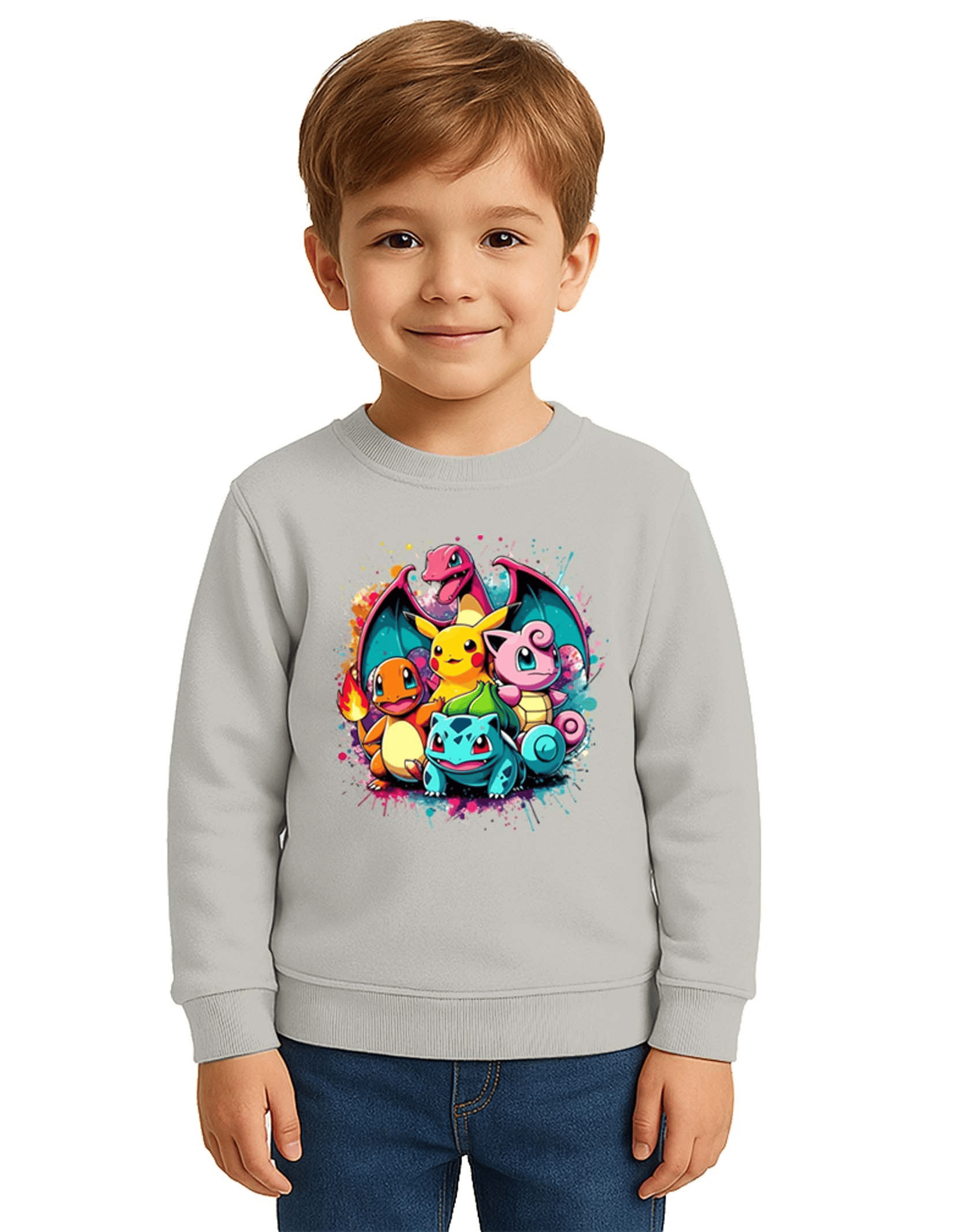 Unisex Pokemon Baskılı Çocuk Swaetshirt 3 İplik Şardonlu