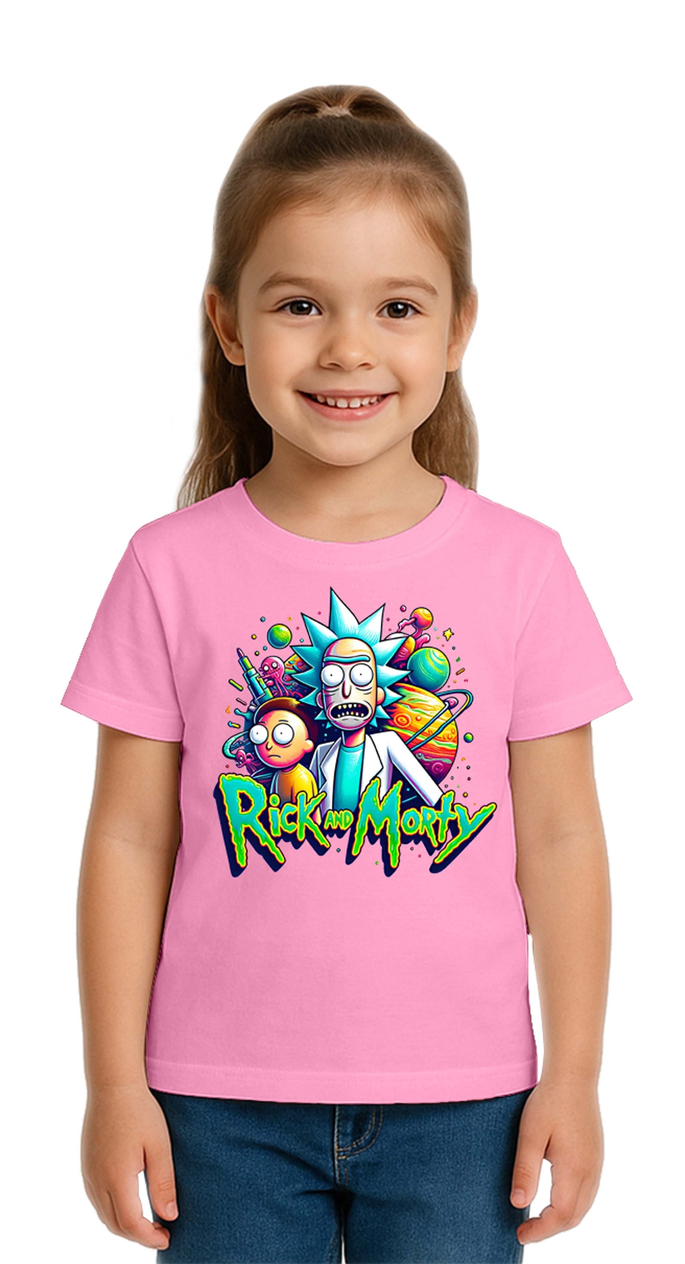 Unisex Rick and Morty baskılı Çocuk Tişört pamuklu penye kumaş