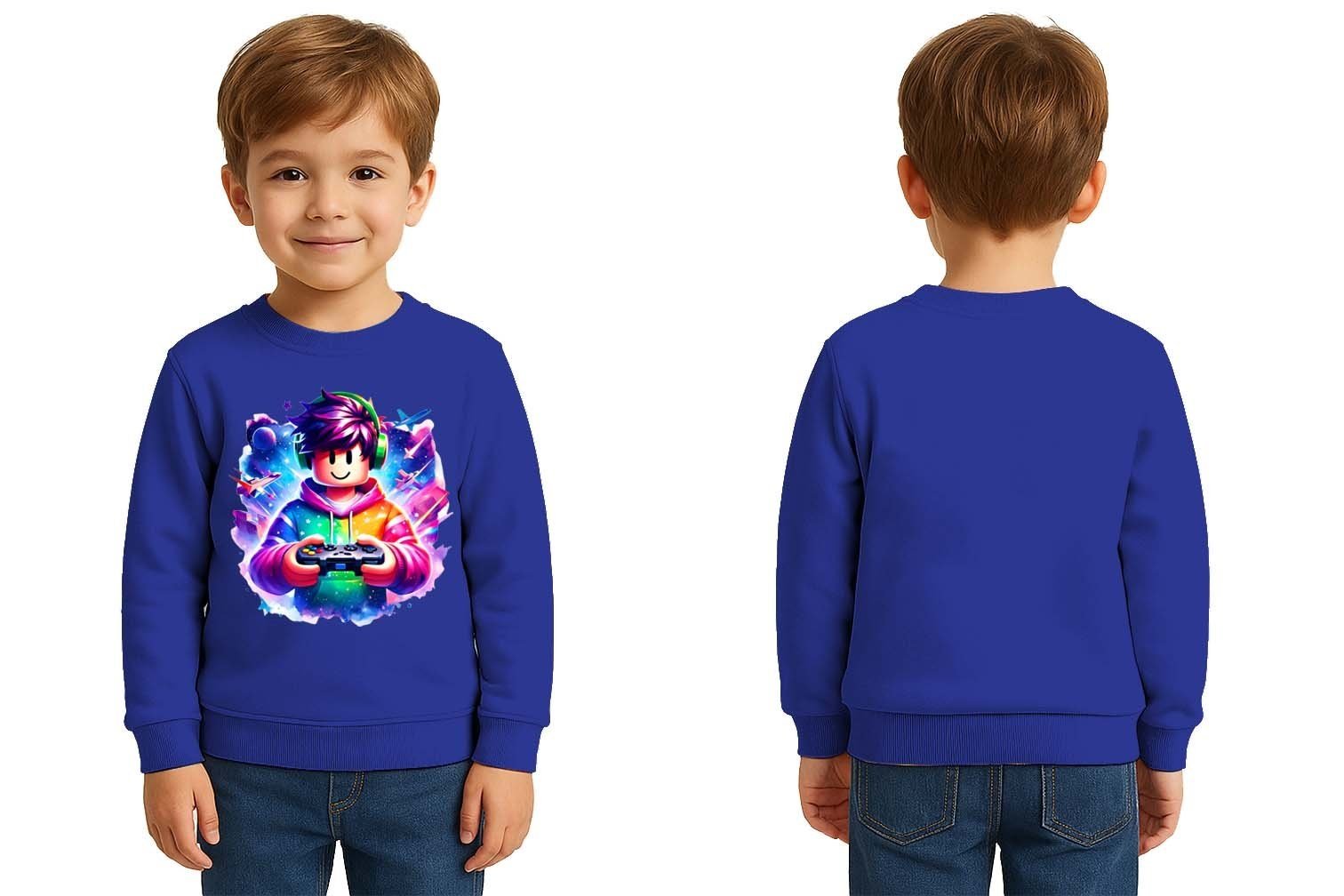 Unisex roblox Baskılı Çocuk Swaetshirt 3 İplik Şardonlu