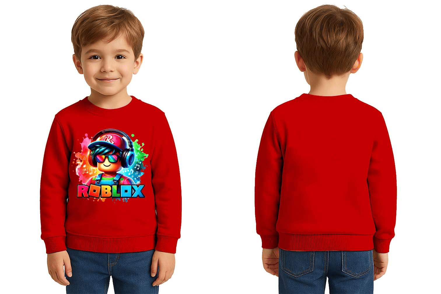 Unisex roblox Baskılı Çocuk Swaetshirt 3 İplik Şardonlu
