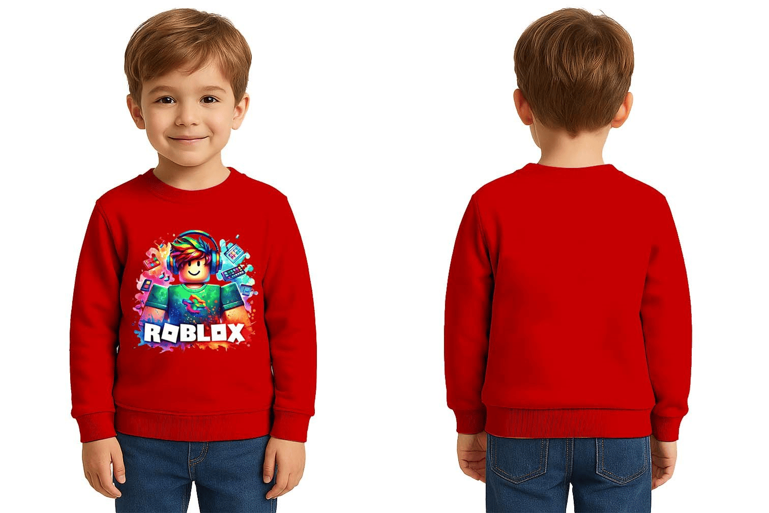 Unisex roblox Baskılı Çocuk Swaetshirt 3 İplik Şardonlu