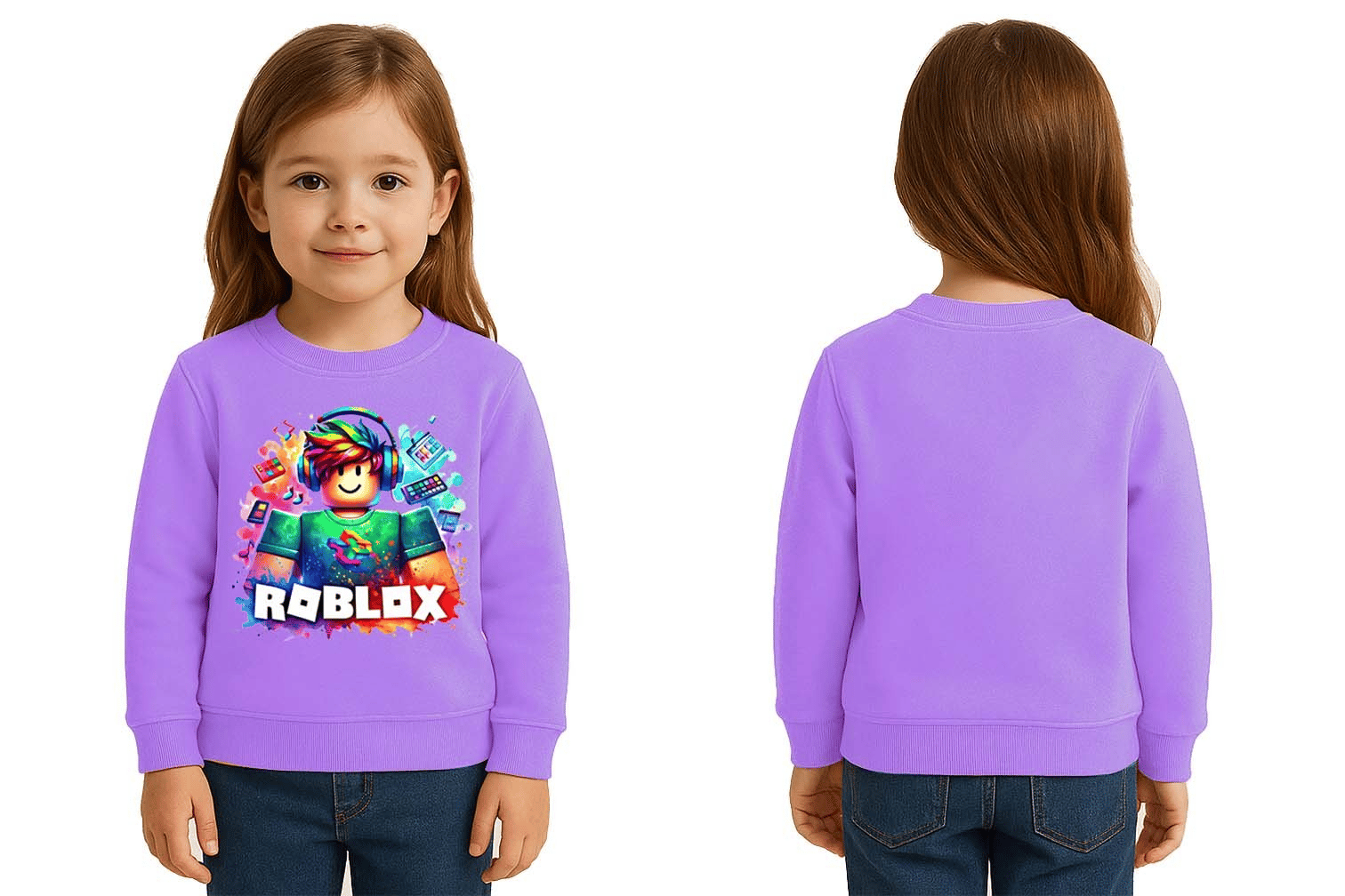 Unisex roblox Baskılı Çocuk Swaetshirt 3 İplik Şardonlu