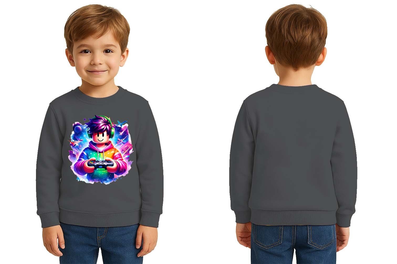 Unisex roblox Baskılı Çocuk Swaetshirt 3 İplik Şardonlu