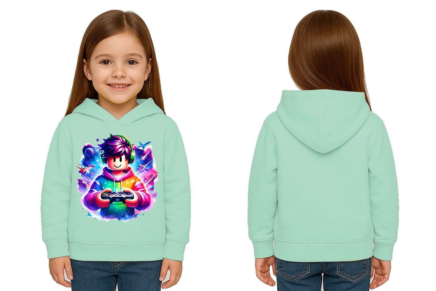 Unisex roblox Baskılı Çocuk Swaetshirt  Baskılı Kapüşonlu 3 İplik Şardonlu