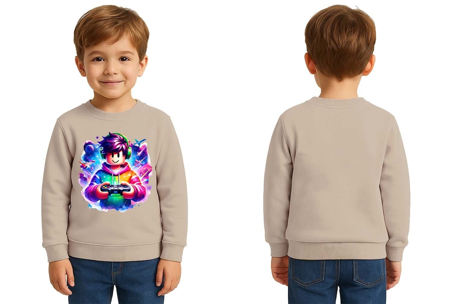Unisex roblox Baskılı Çocuk Swaetshirt 3 İplik Şardonlu