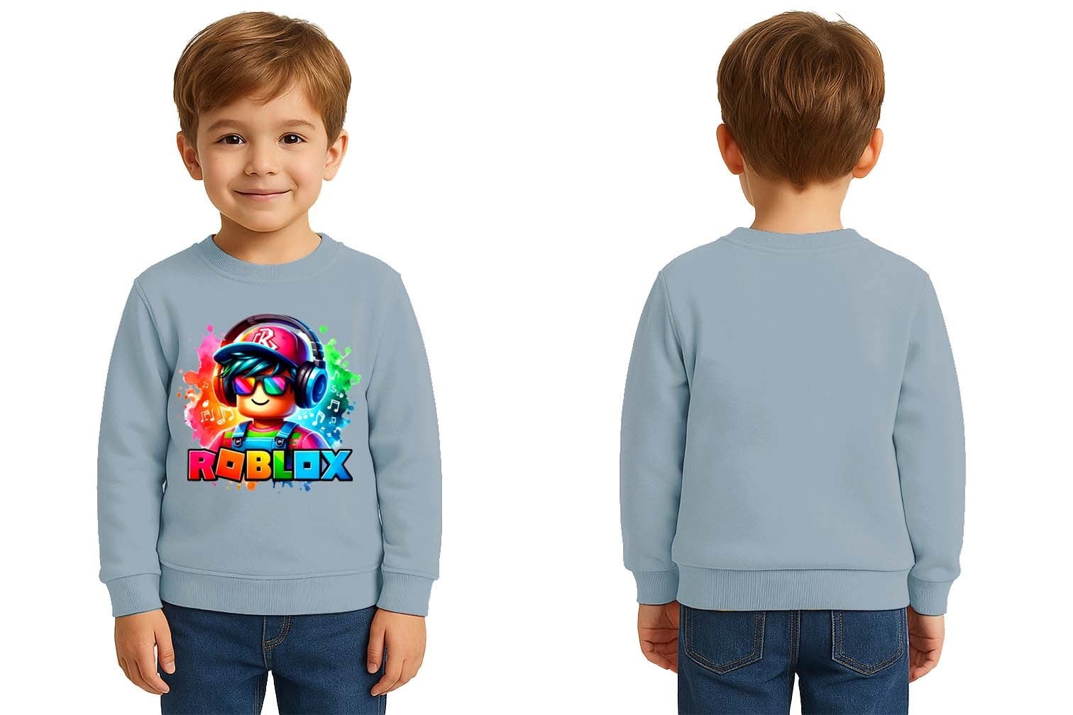 Unisex roblox Baskılı Çocuk Swaetshirt 3 İplik Şardonlu