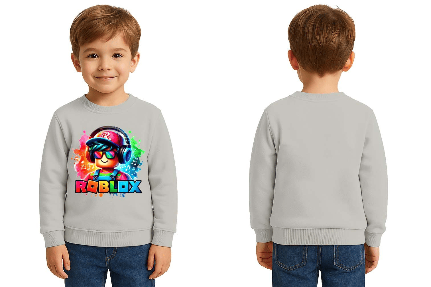 Unisex roblox Baskılı Çocuk Swaetshirt 3 İplik Şardonlu