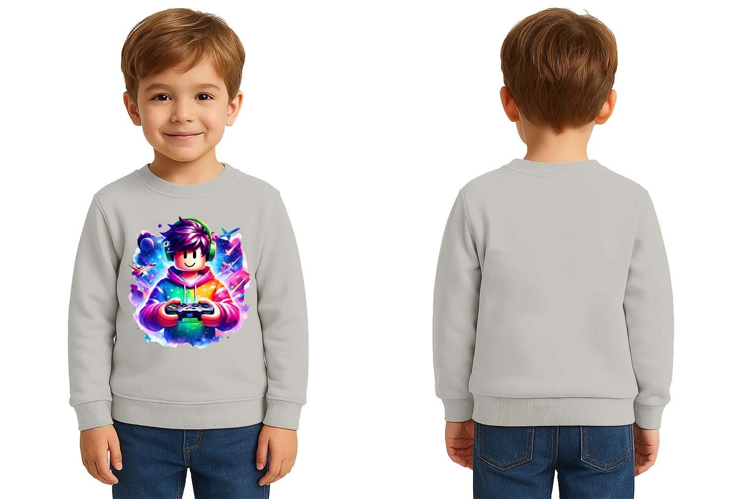 Unisex roblox Baskılı Çocuk Swaetshirt 3 İplik Şardonlu