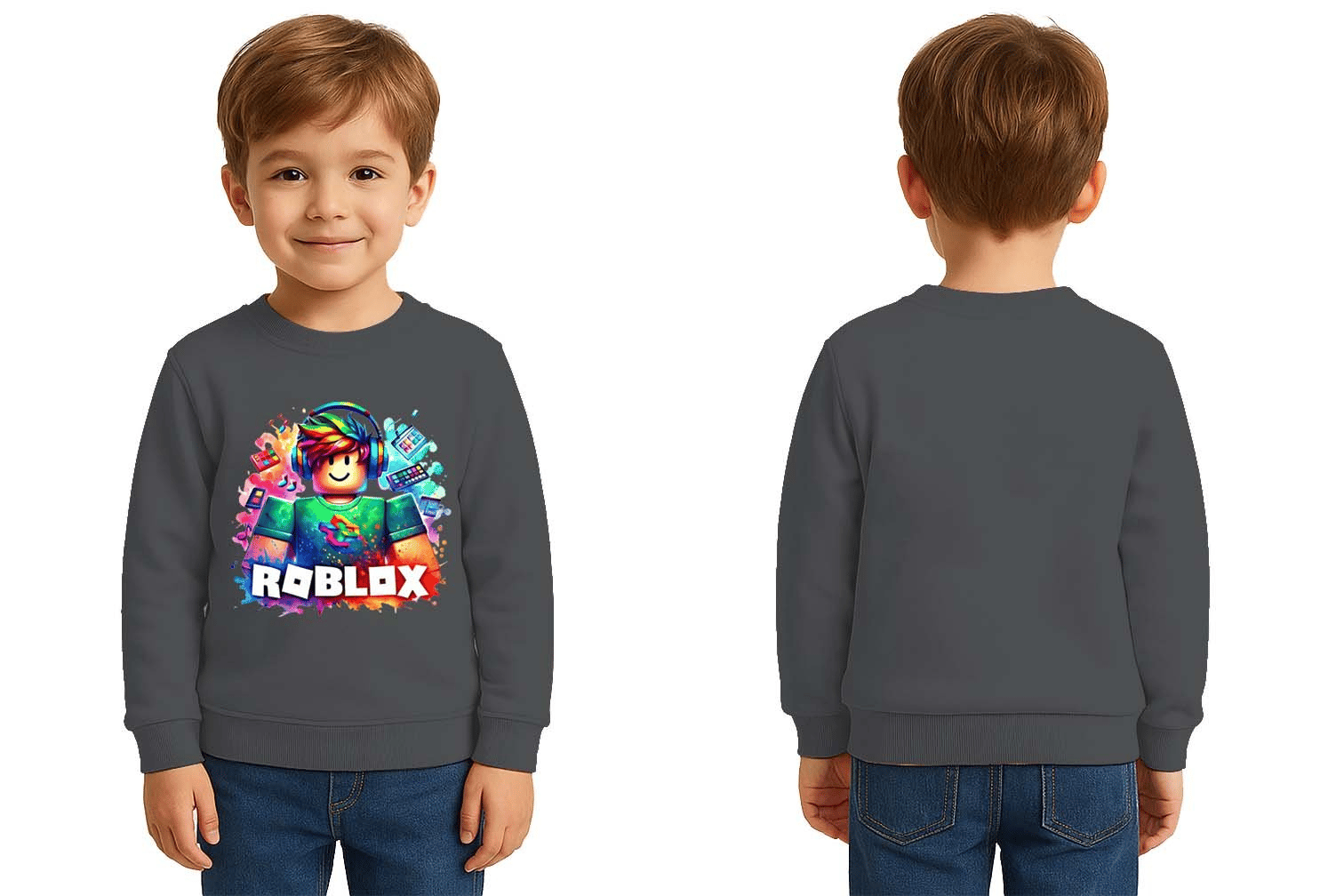 Unisex roblox Baskılı Çocuk Swaetshirt 3 İplik Şardonlu