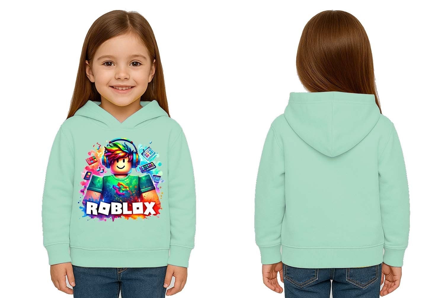 Unisex roblox Baskılı Çocuk Swaetshirt  Baskılı Kapüşonlu 3 İplik Şardonlu