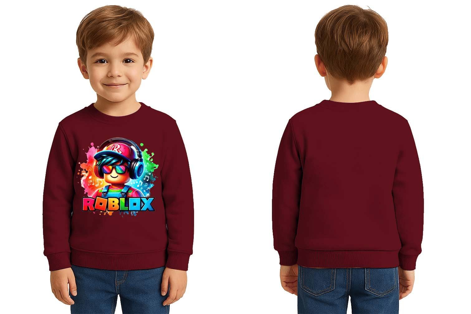 Unisex roblox Baskılı Çocuk Swaetshirt 3 İplik Şardonlu