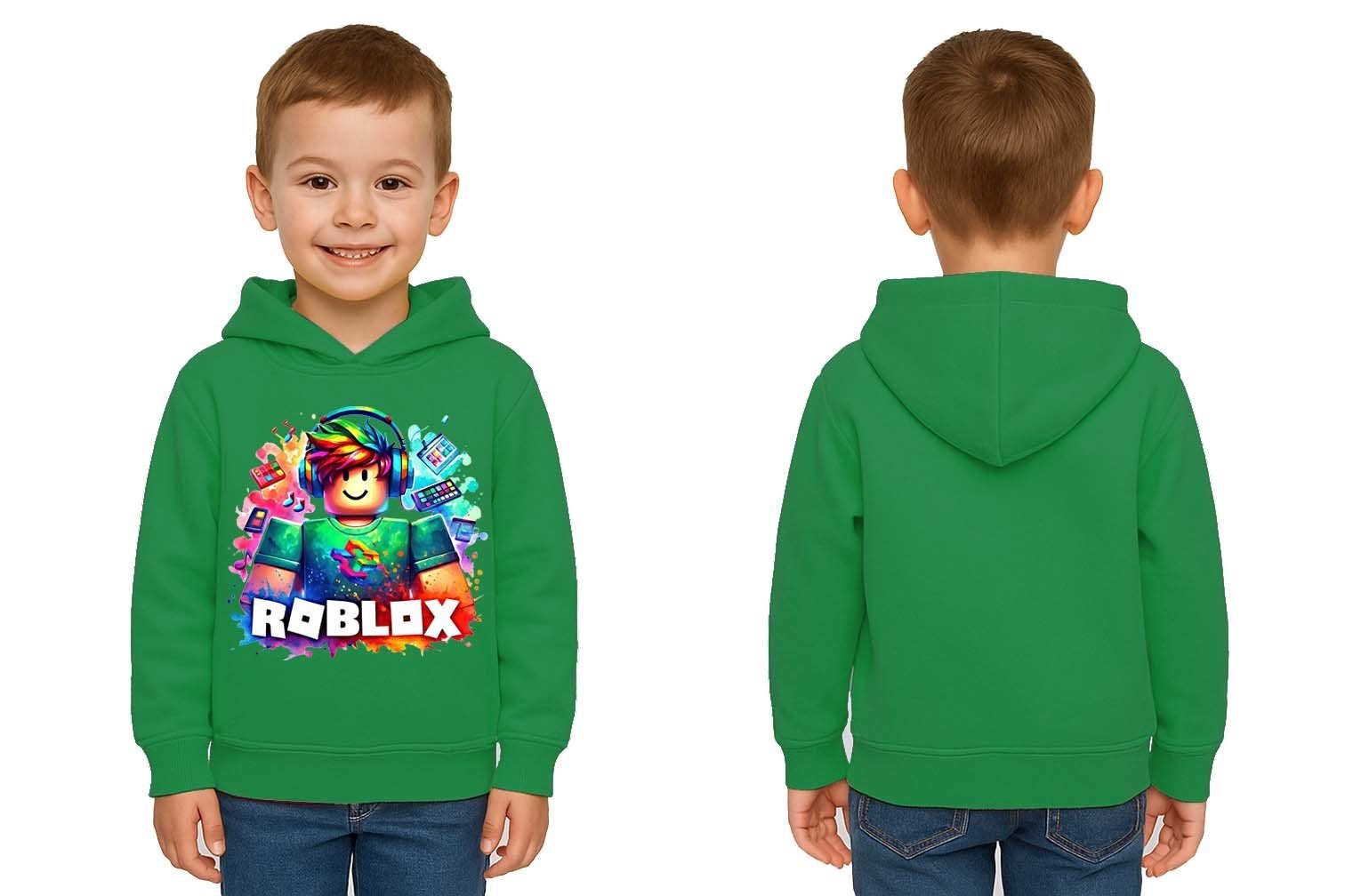 Unisex roblox Baskılı Çocuk Swaetshirt  Baskılı Kapüşonlu 3 İplik Şardonlu
