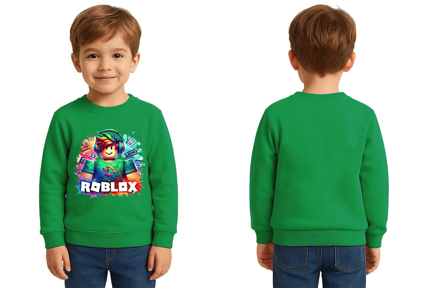 Unisex roblox Baskılı Çocuk Swaetshirt 3 İplik Şardonlu