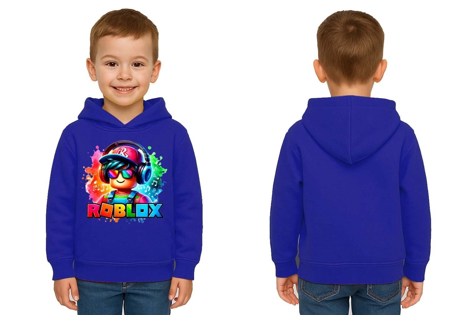 Unisex roblox Baskılı Çocuk Swaetshirt  Baskılı Kapüşonlu 3 İplik Şardonlu