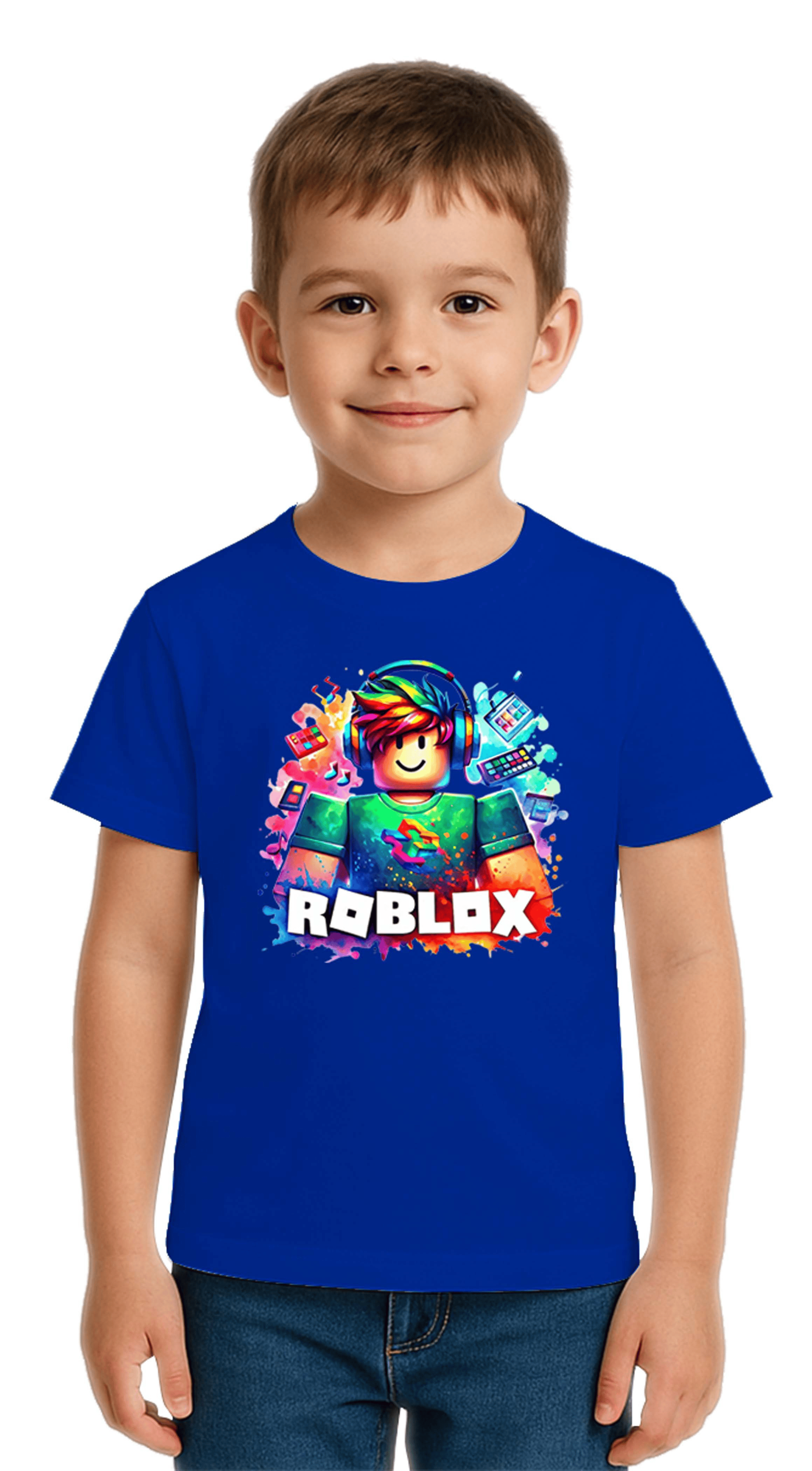 Unisex Roblox Baskılı Çocuk Tişört pamuklu penye kumaş