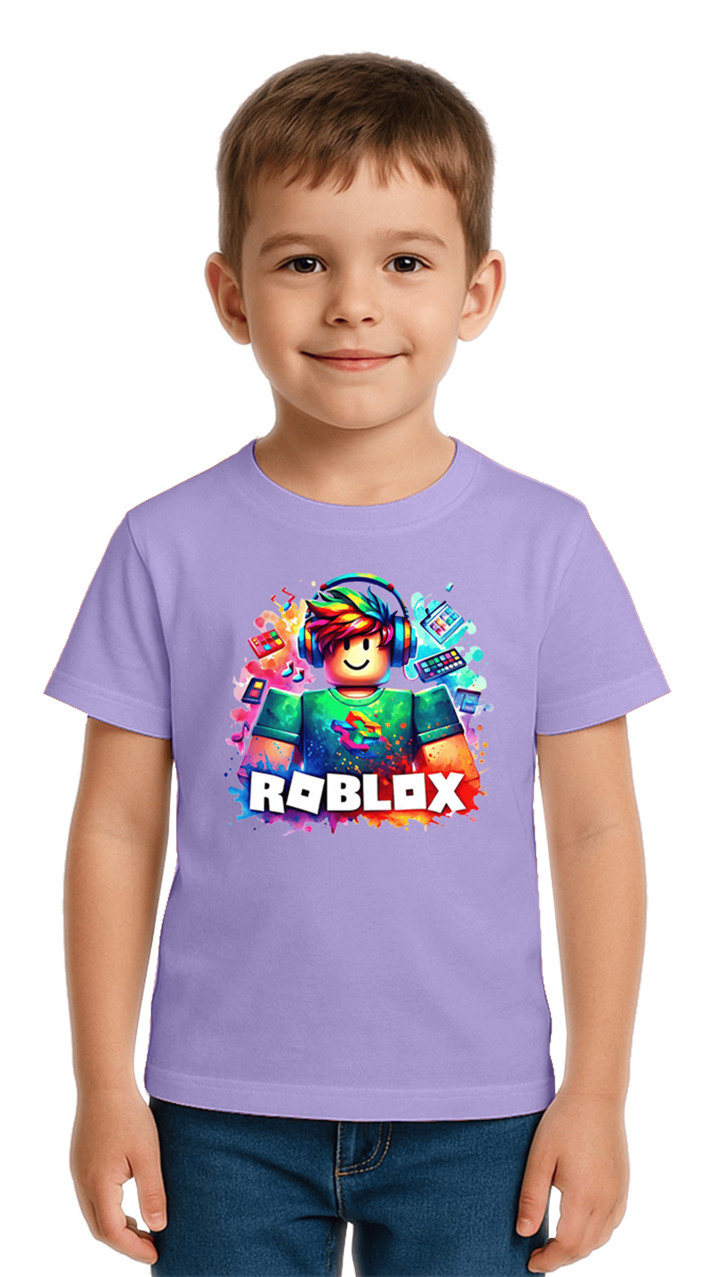 Unisex Roblox Baskılı Çocuk Tişört pamuklu penye kumaş