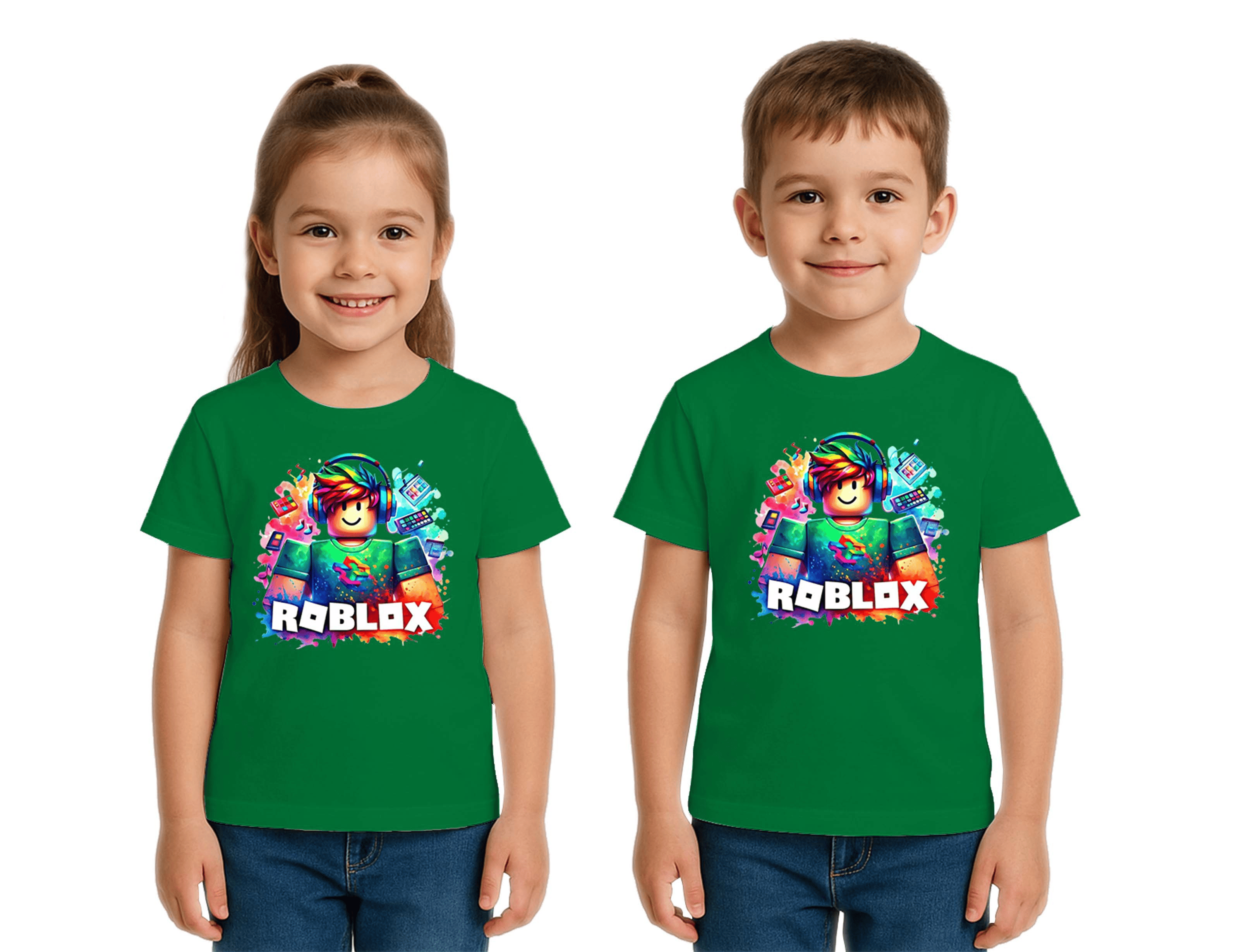 Unisex Roblox Baskılı Çocuk Tişört pamuklu penye kumaş